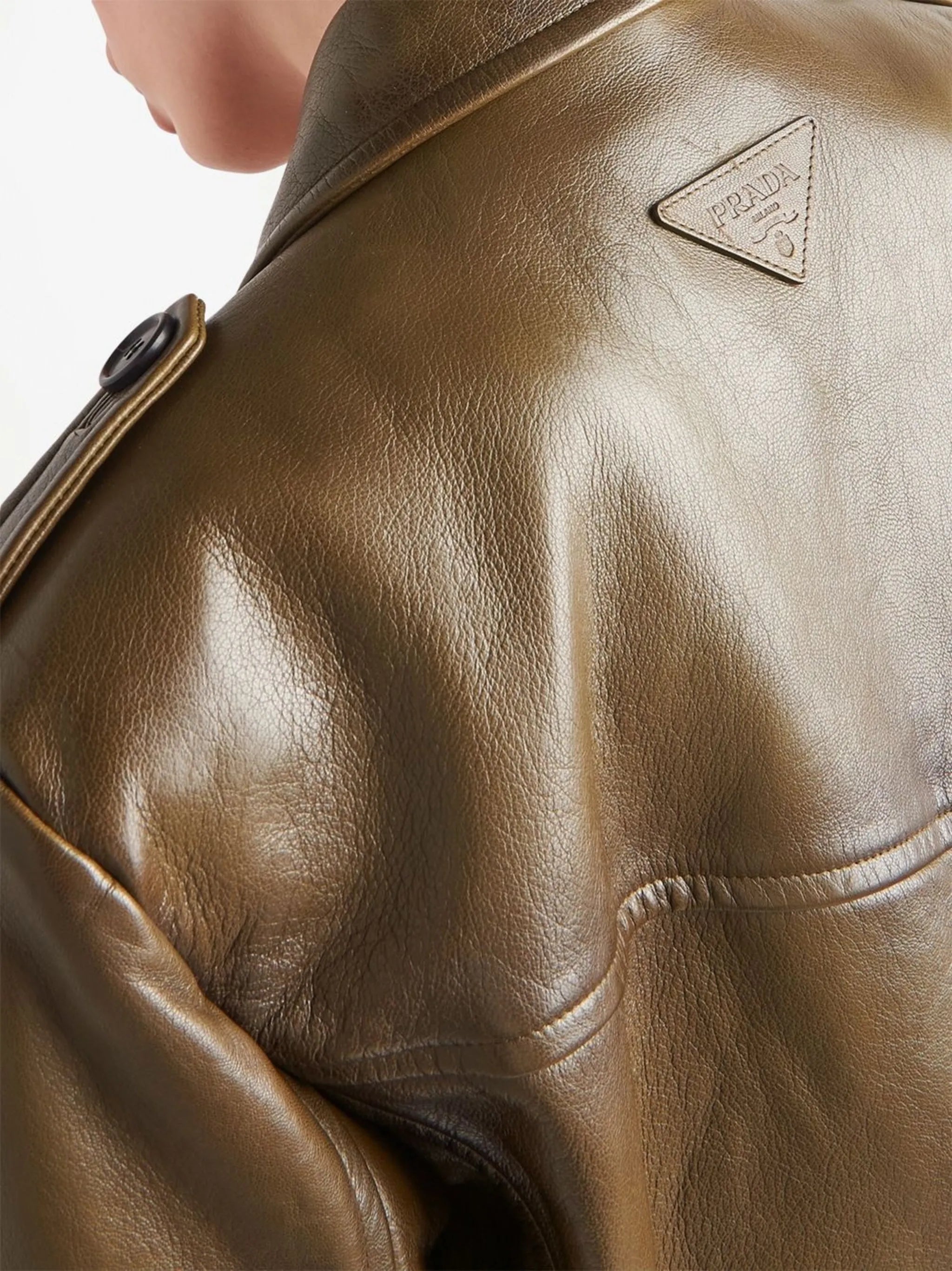 double-breasted leather coat