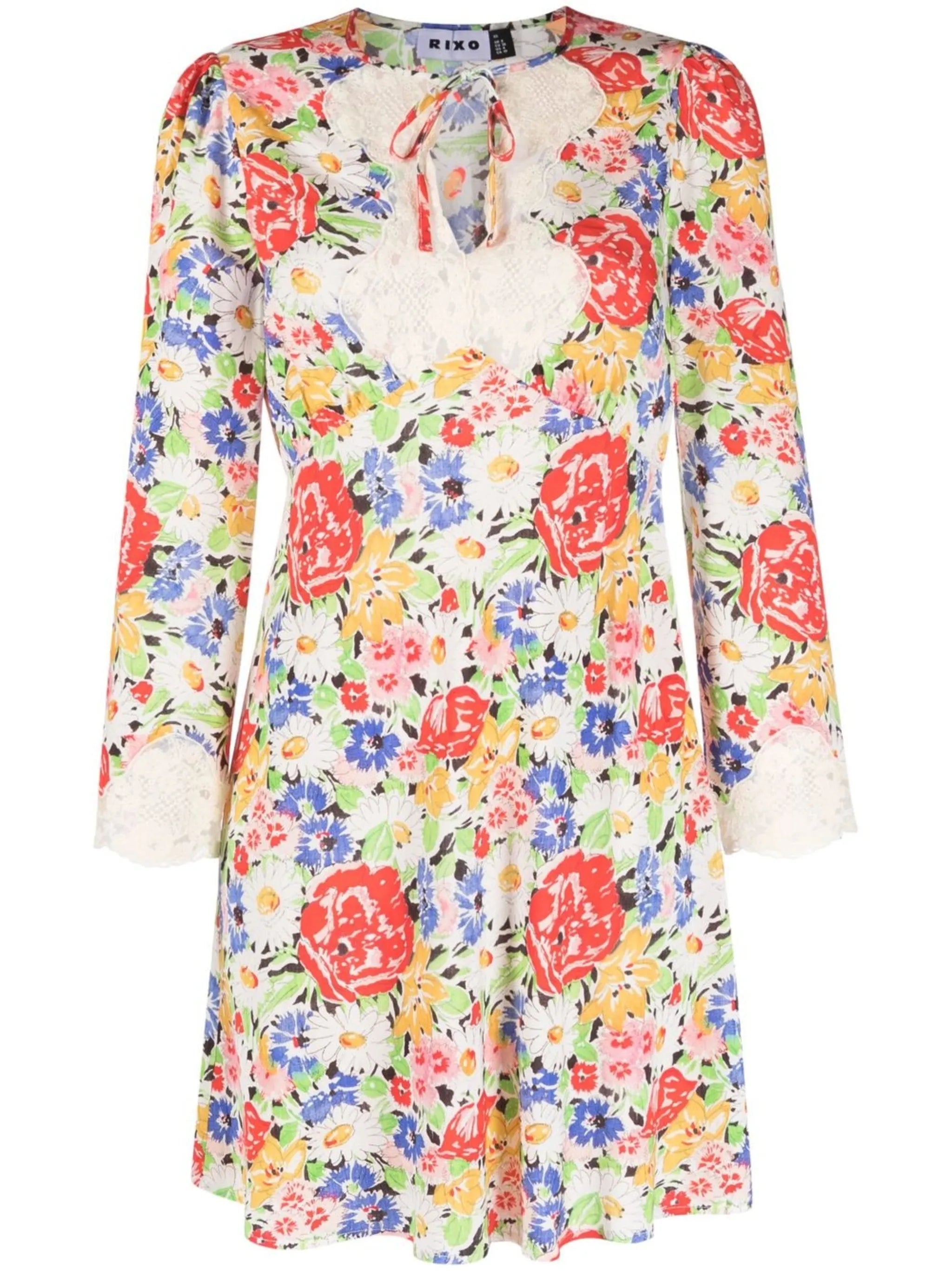 floral-print lace-trim dress