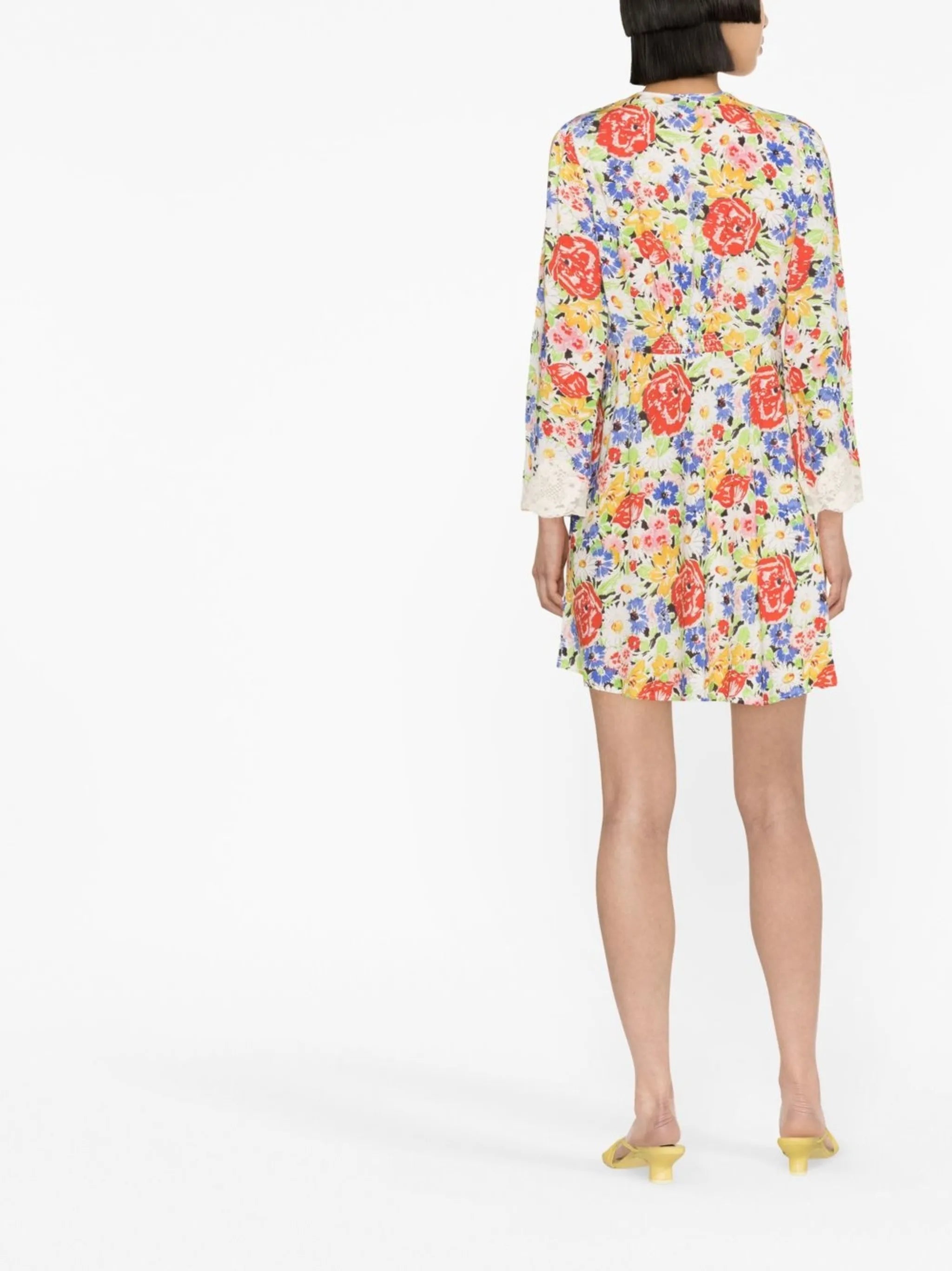 floral-print lace-trim dress