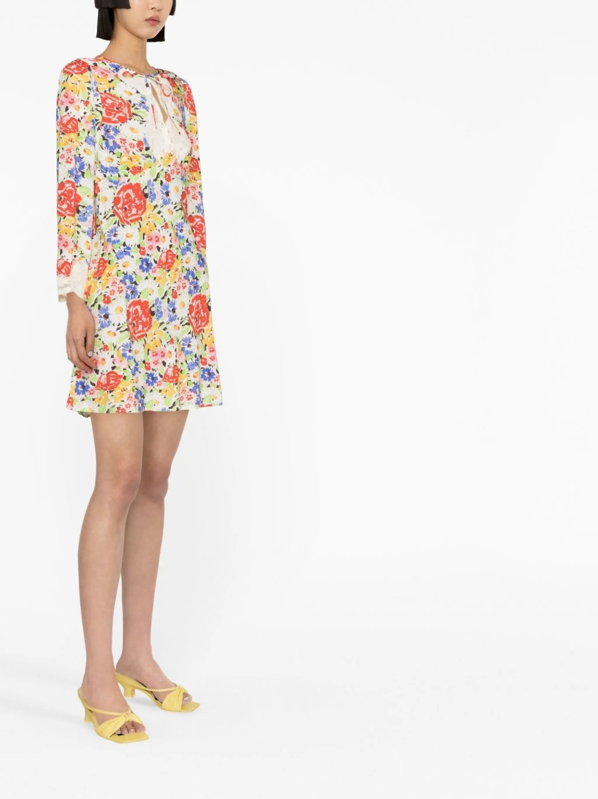 floral-print lace-trim dress