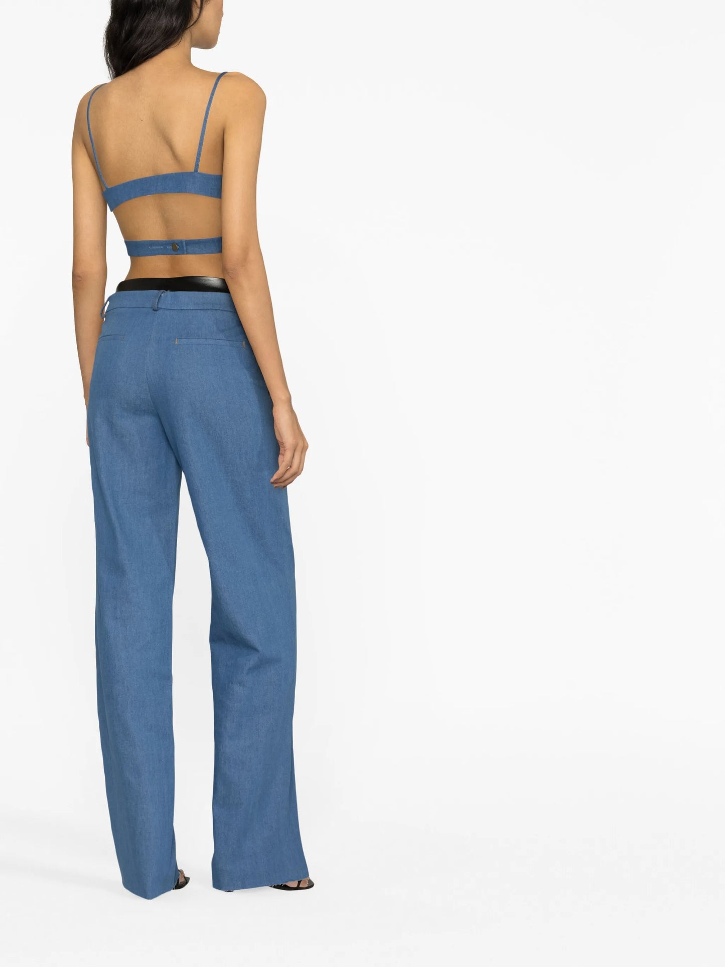 double-waistband straight-leg trousers