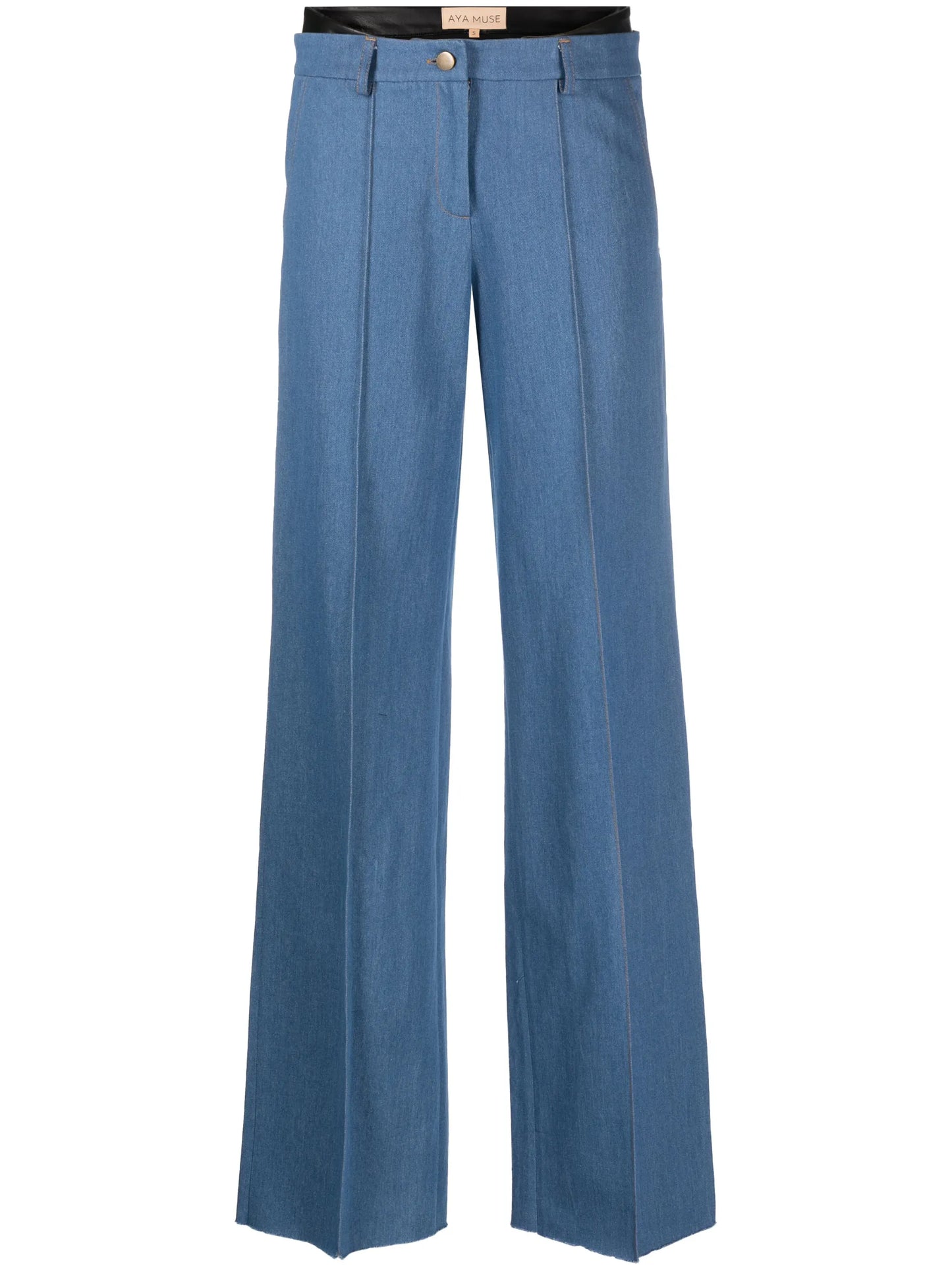 double-waistband straight-leg trousers