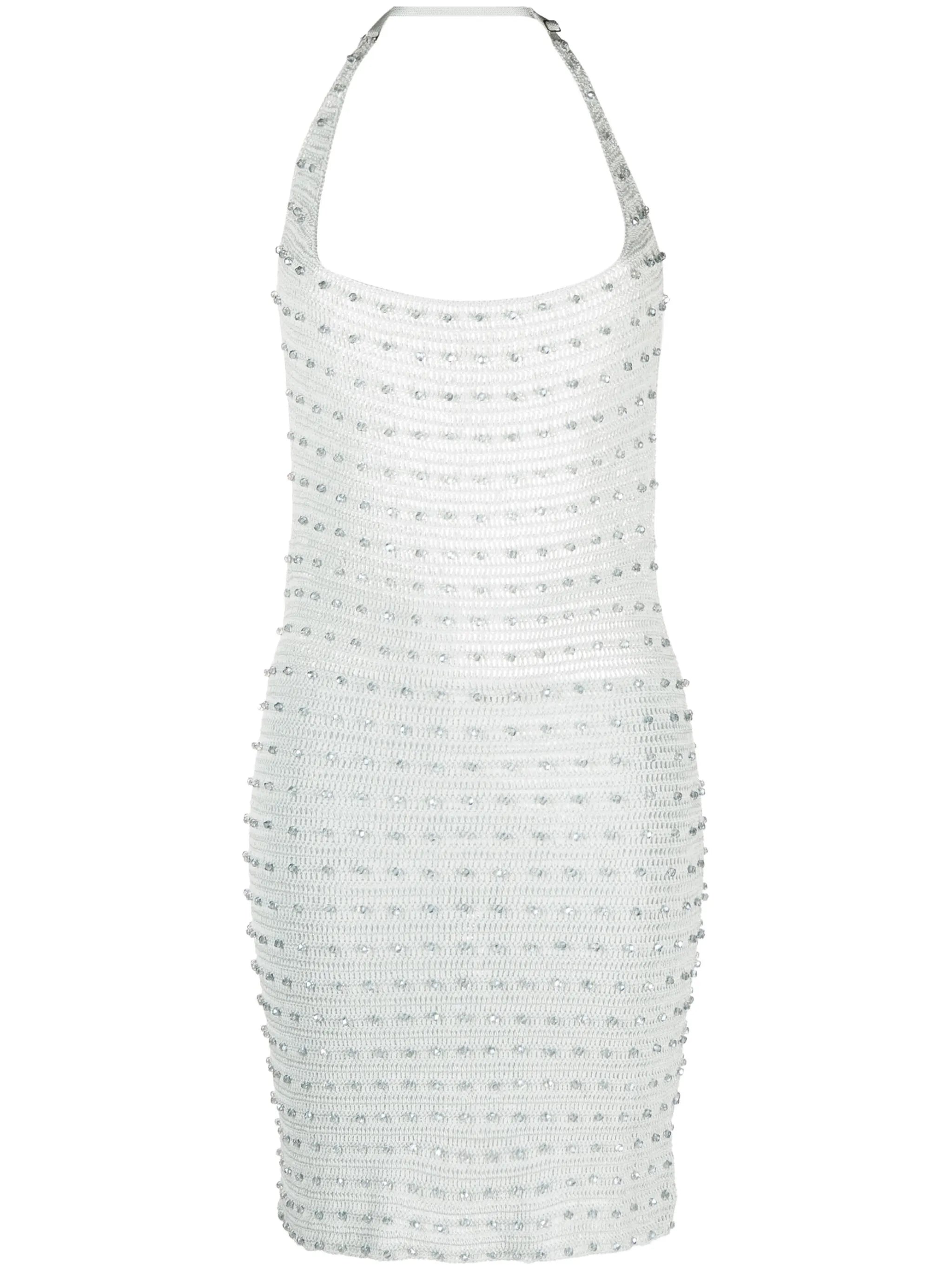 crystal embellished halterneck dress