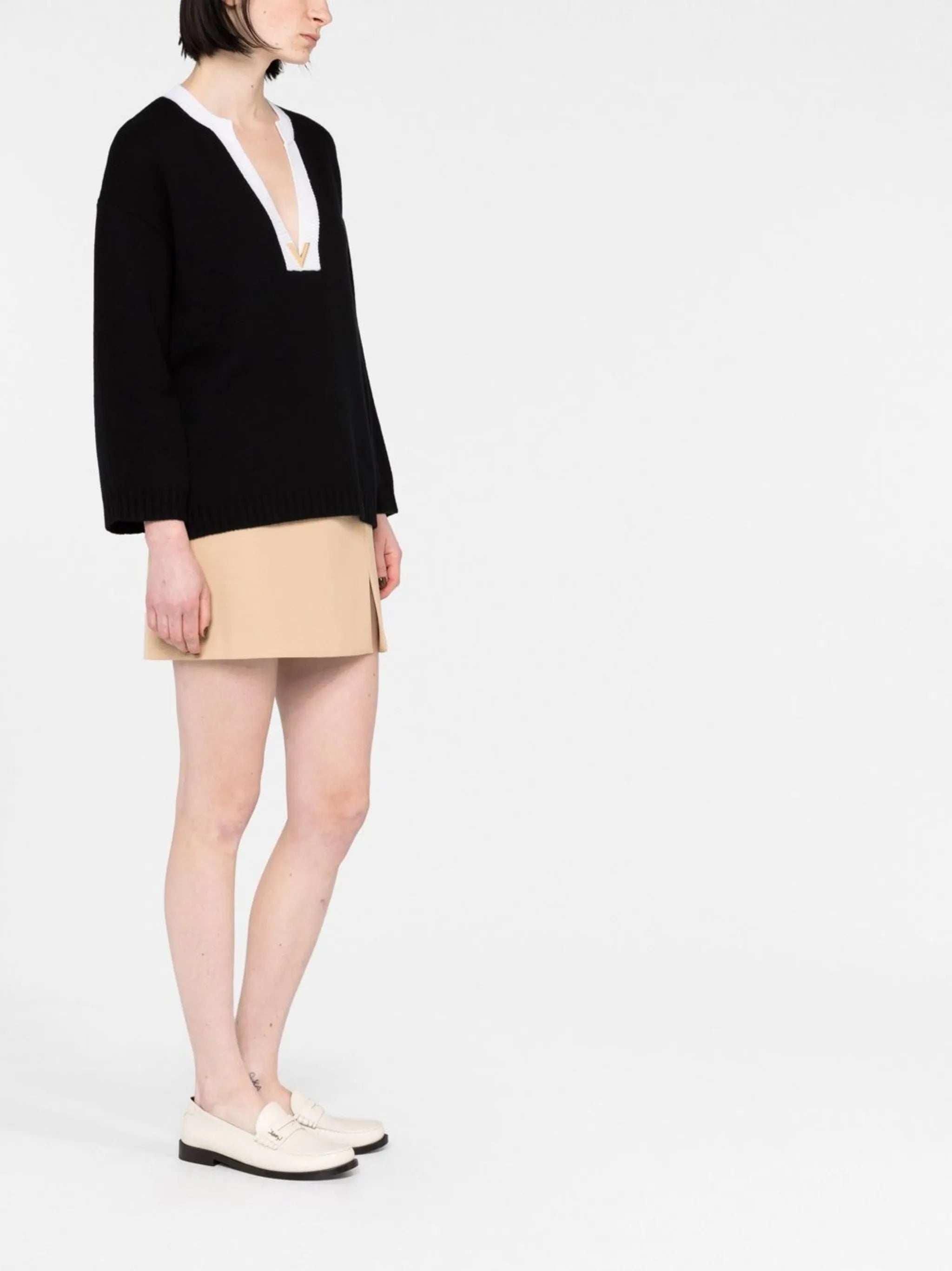 Black VGold Detail Cashmere Jumper