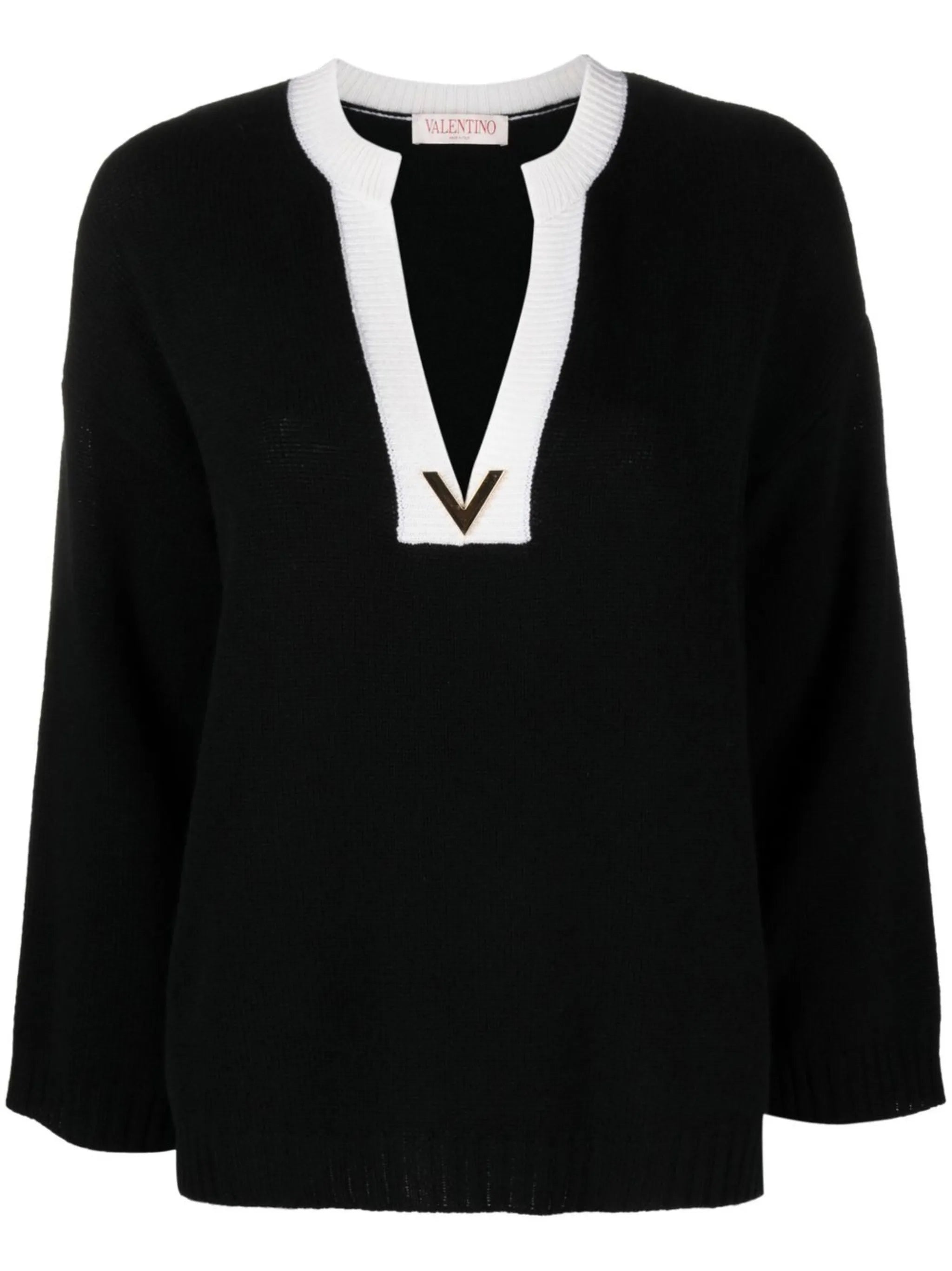Black VGold Detail Cashmere Jumper