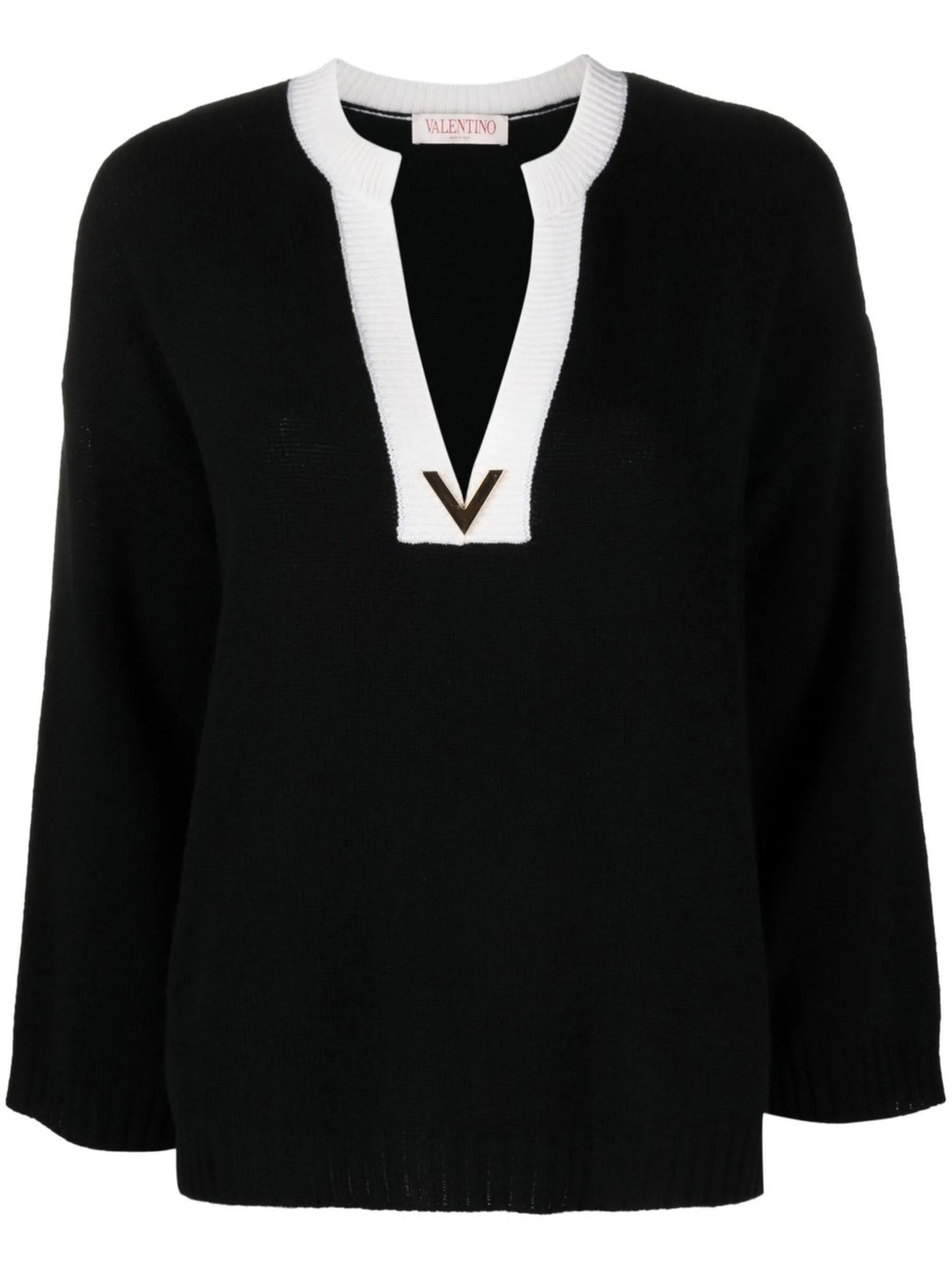 Black VGold Detail Cashmere Jumper