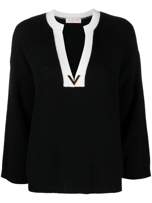 Black VGold Detail Cashmere Jumper