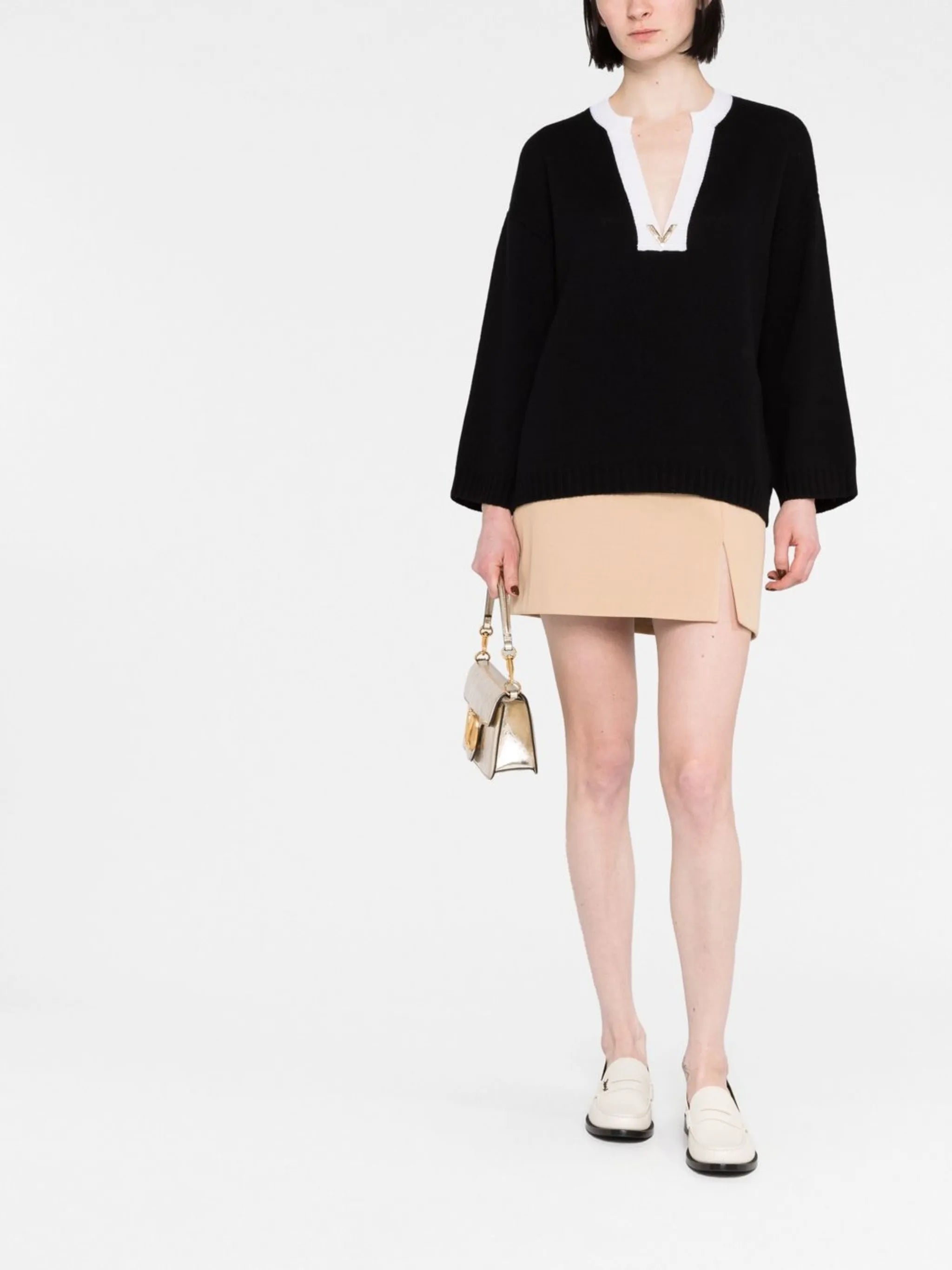 Black VGold Detail Cashmere Jumper