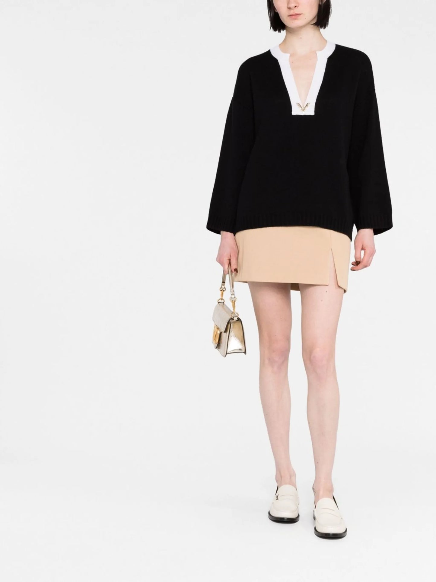 Black VGold Detail Cashmere Jumper