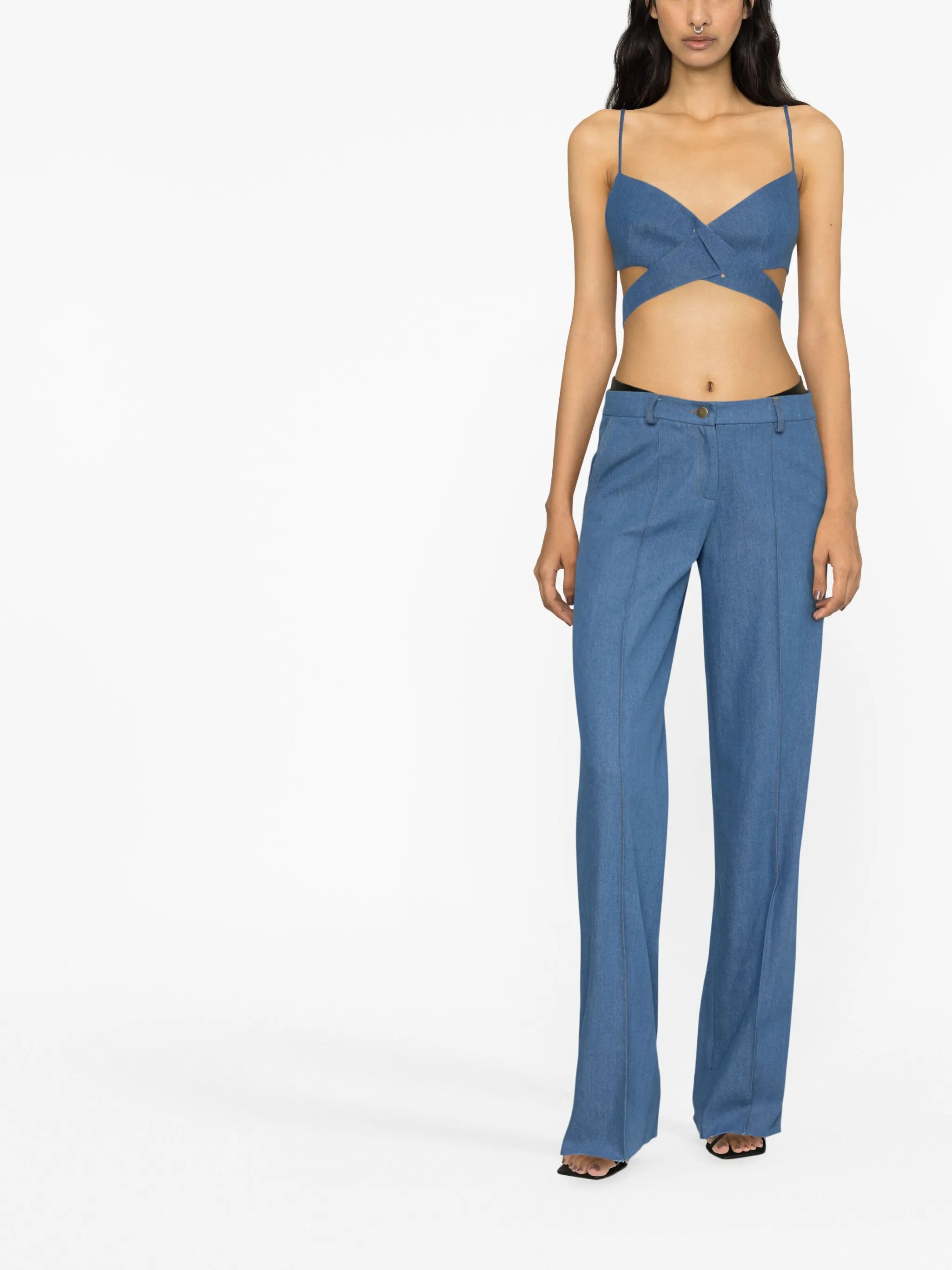 Ubro crossover-front denim bralette top