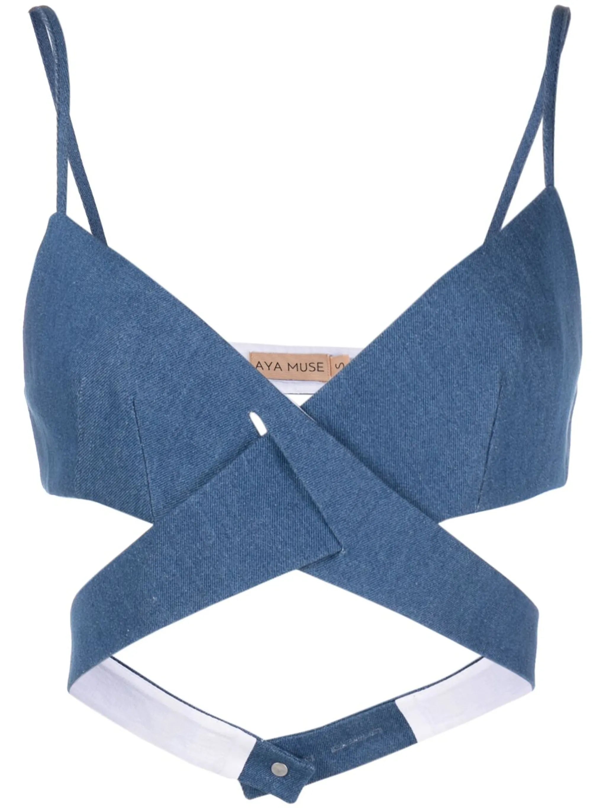 Ubro crossover-front denim bralette top