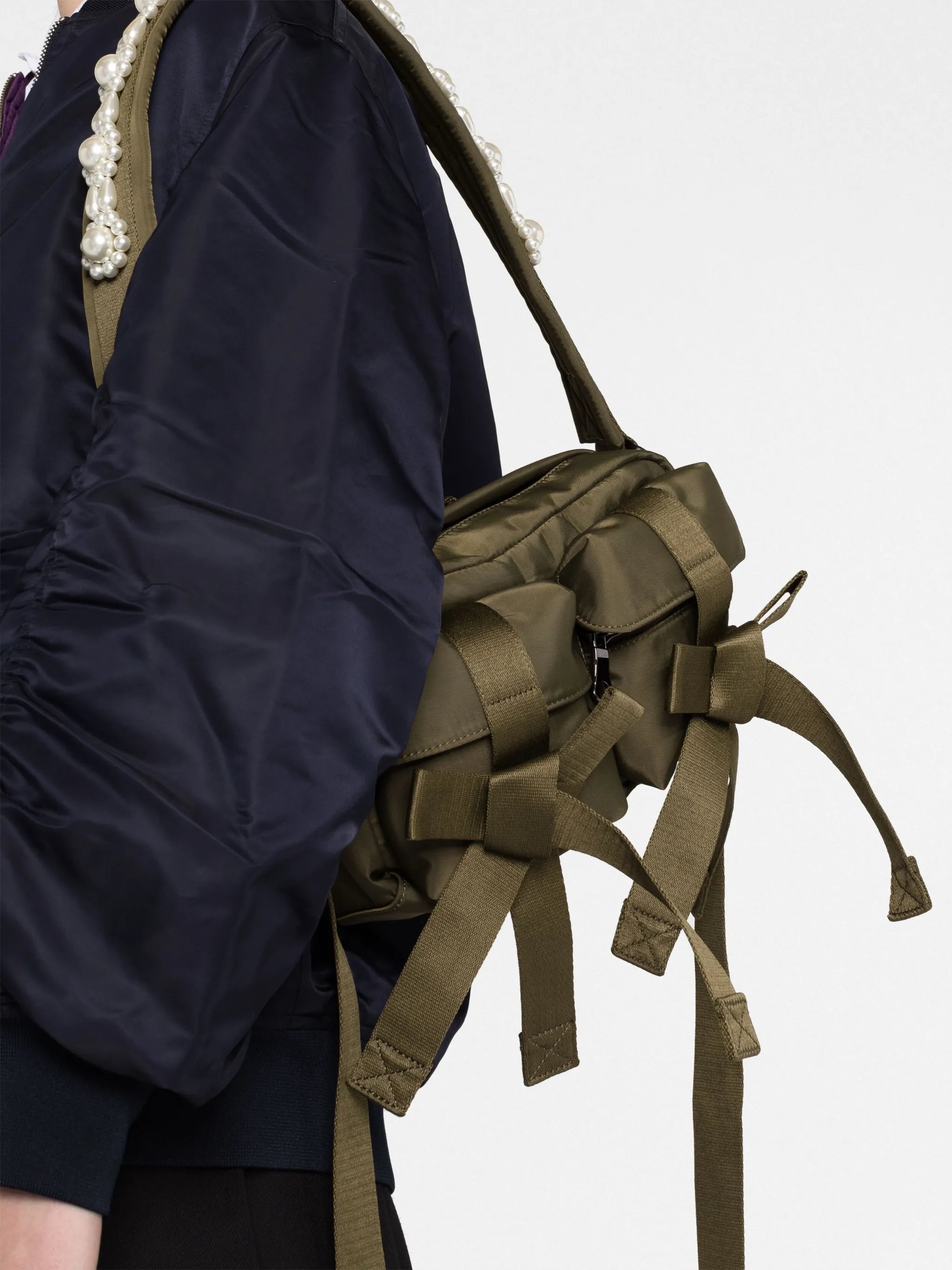 bow-detail faux pearl-embellished tote bag