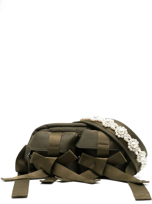 bow-detail faux pearl-embellished tote bag