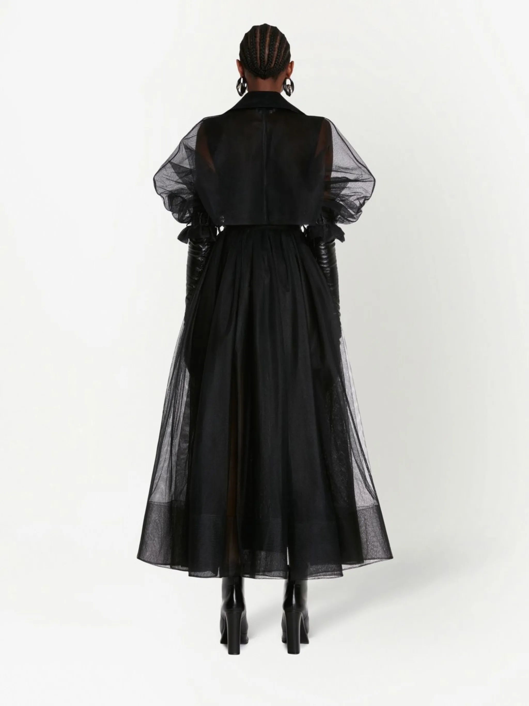 belted waist tulle trench coat
