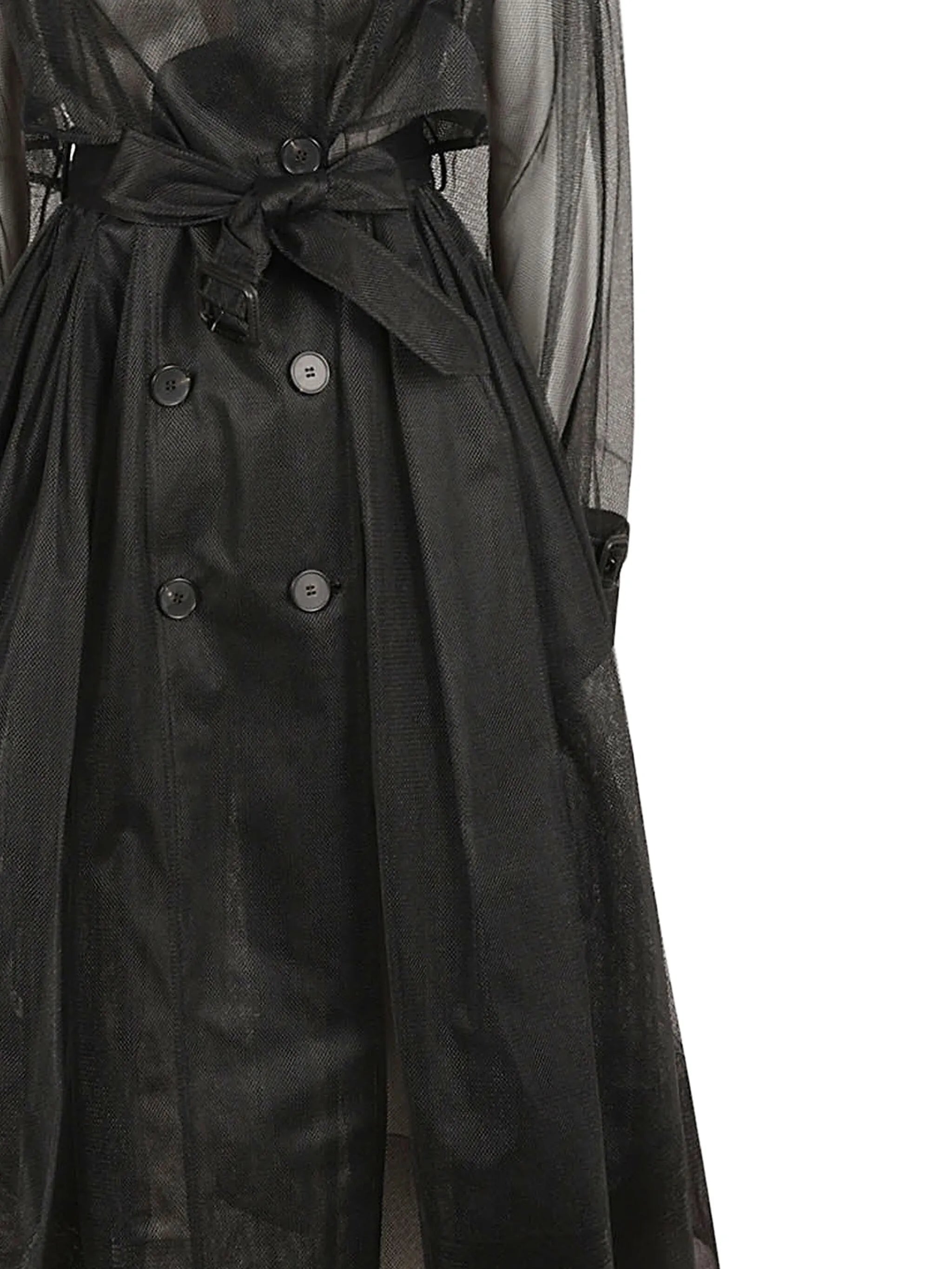 belted waist tulle trench coat