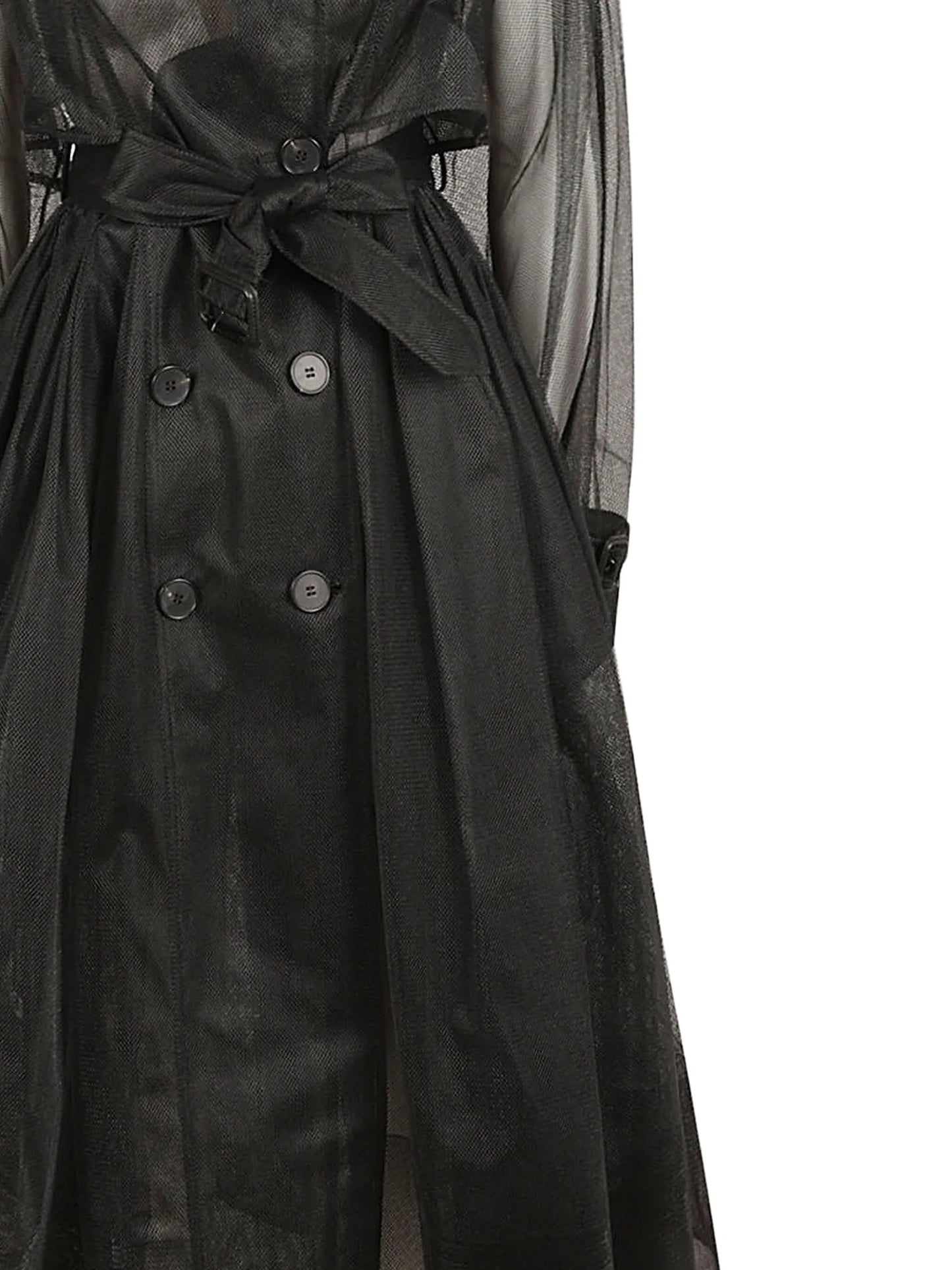 belted waist tulle trench coat