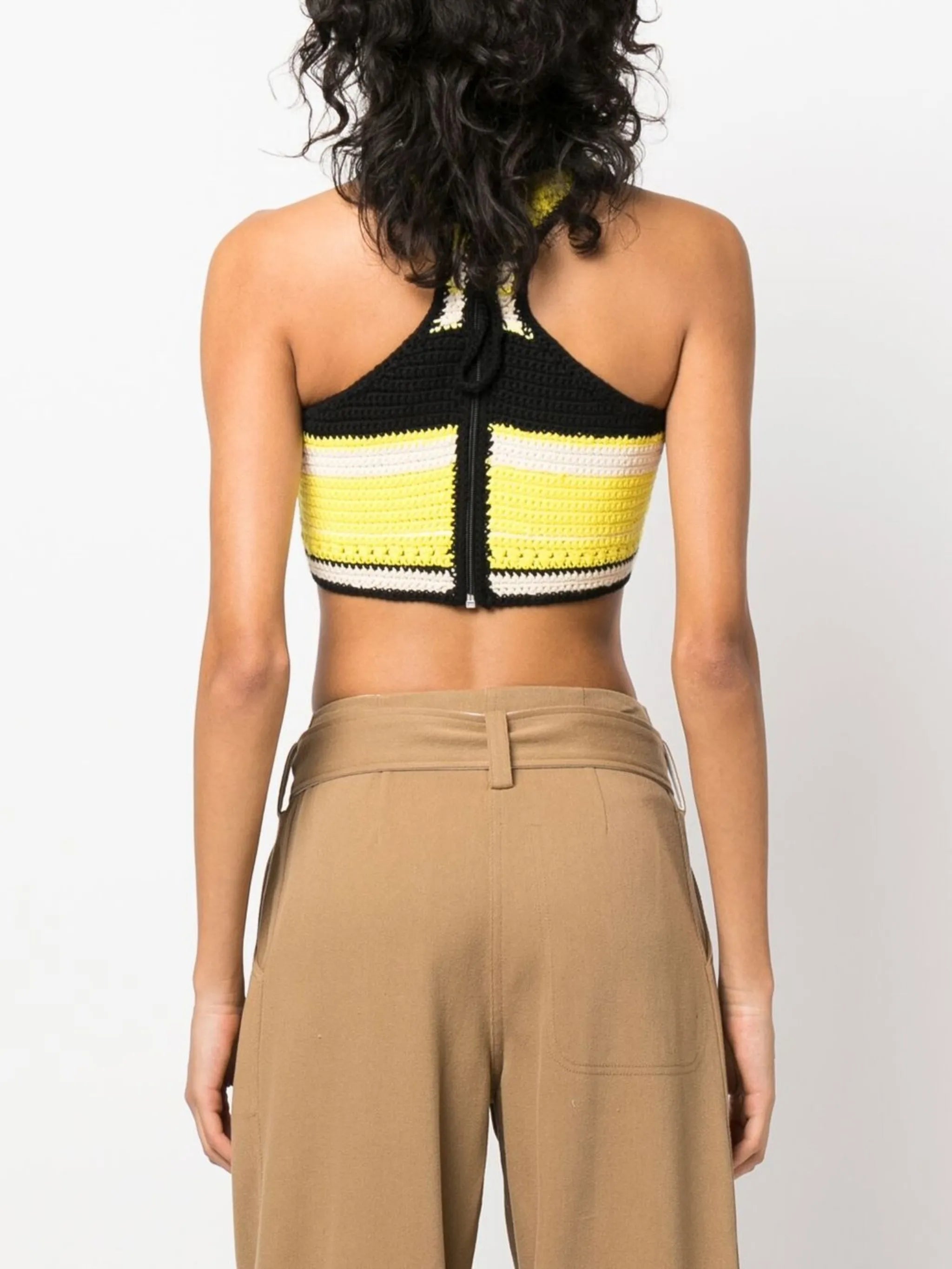 logo-embroidered crochet top