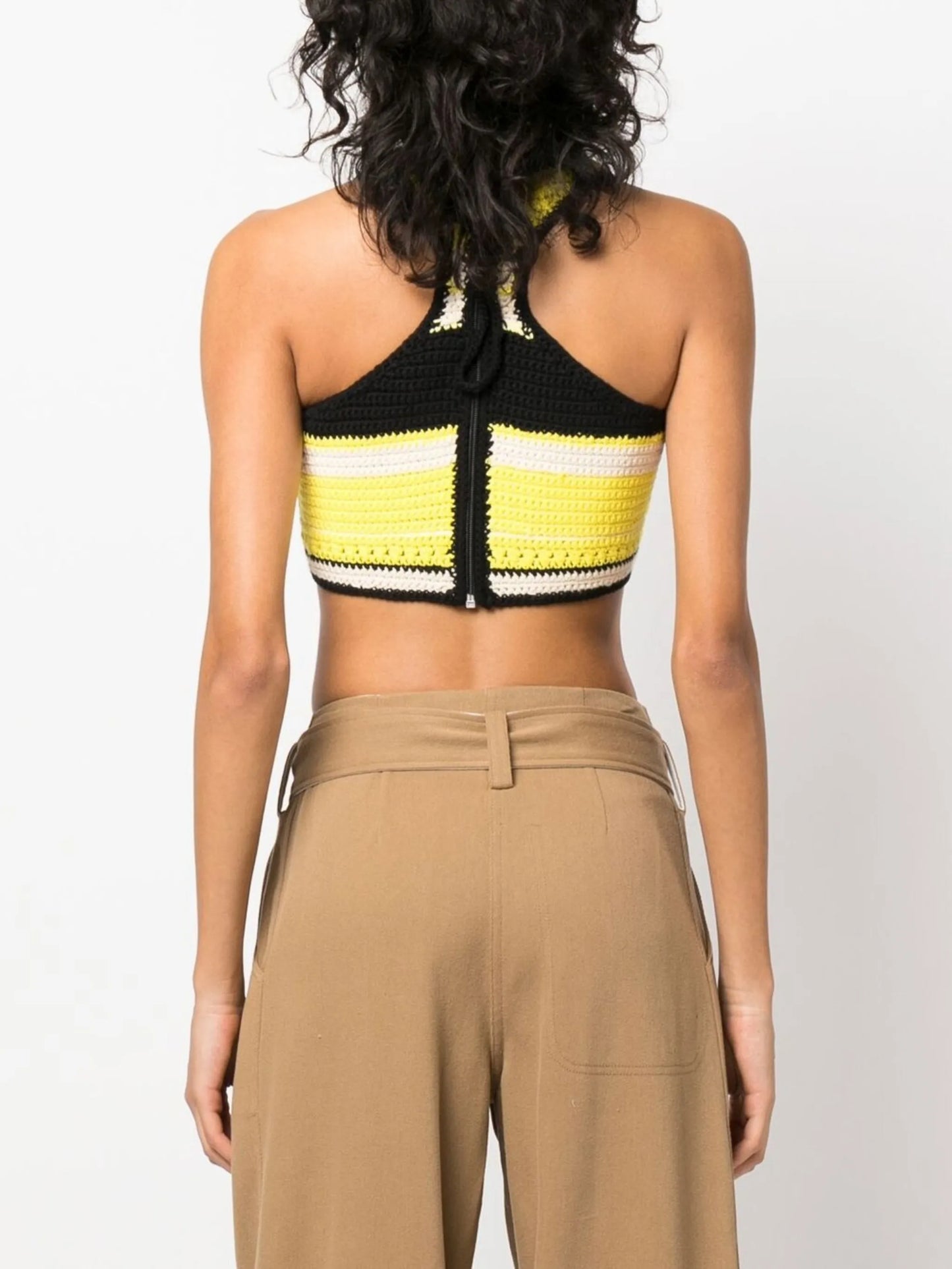 logo-embroidered crochet top