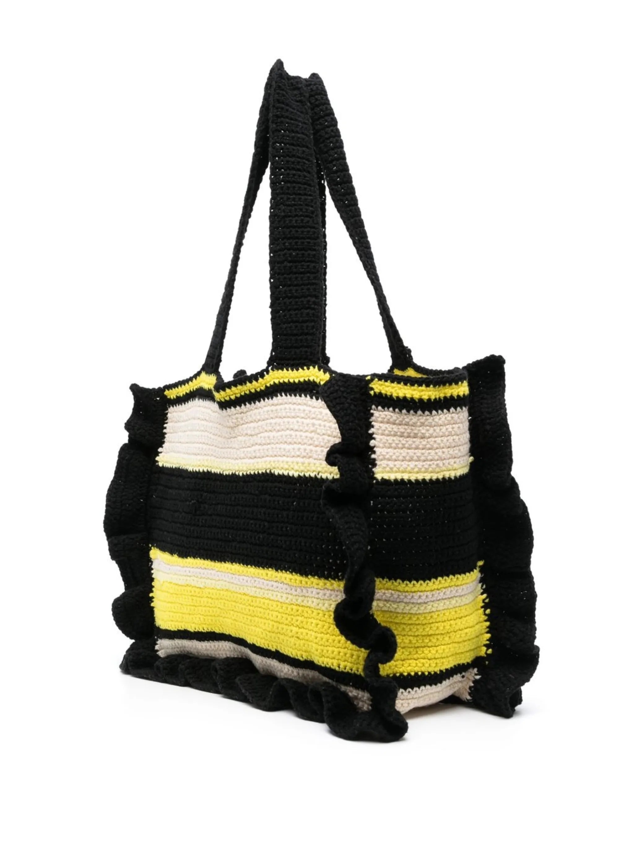 Crochet Frill striped tote bag
