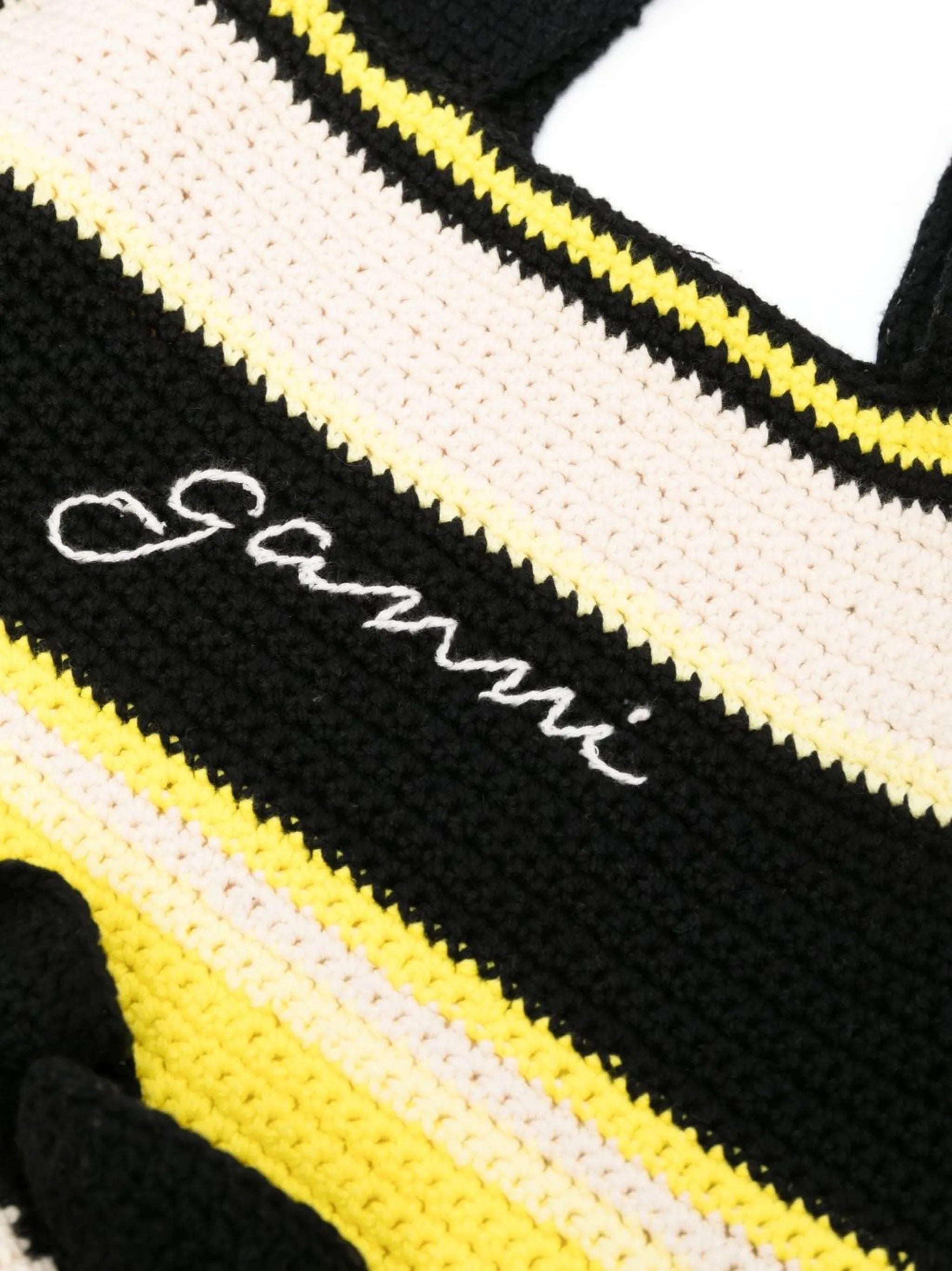 Crochet Frill striped tote bag