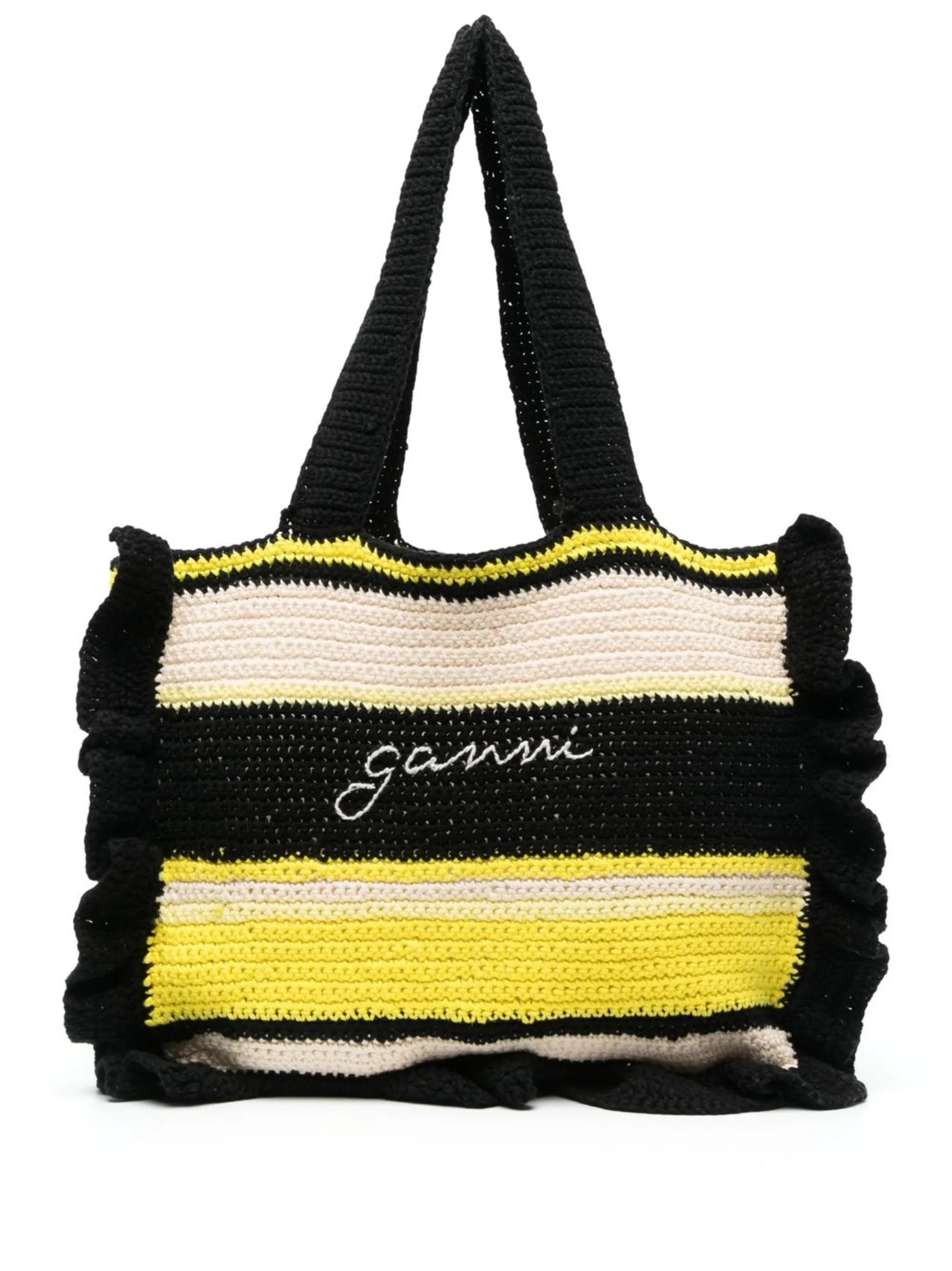Crochet Frill striped tote bag