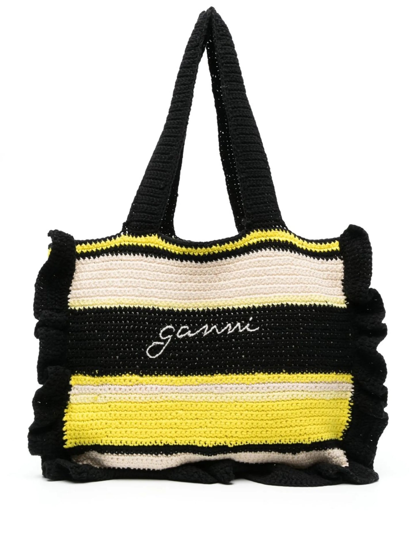 Crochet Frill striped tote bag