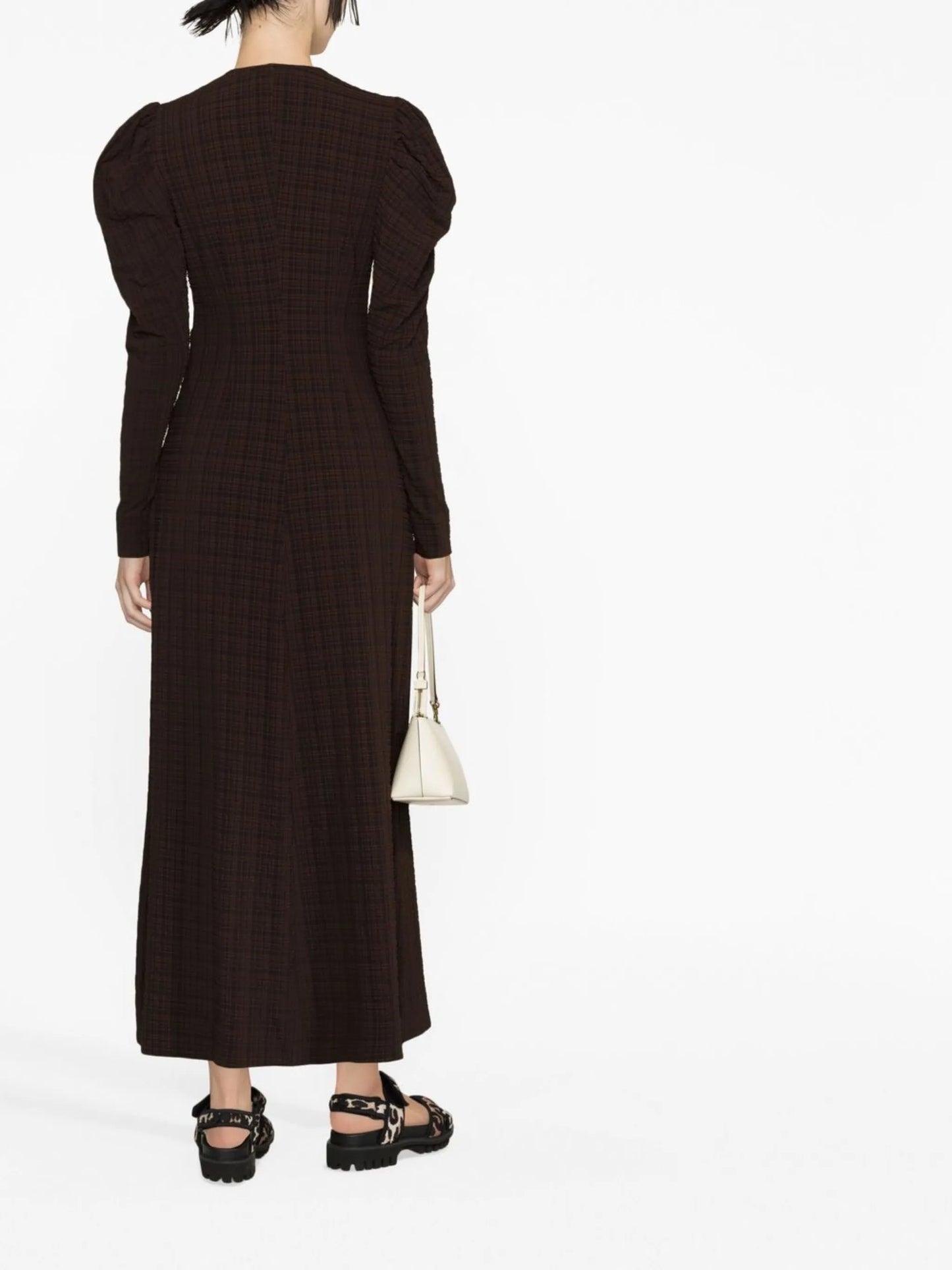 checked puff sleeve dress