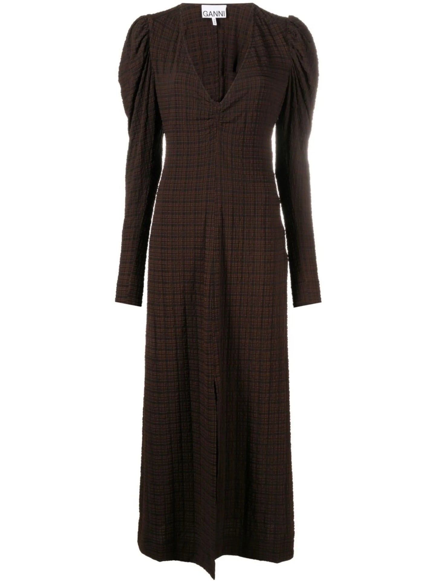 checked puff sleeve dress