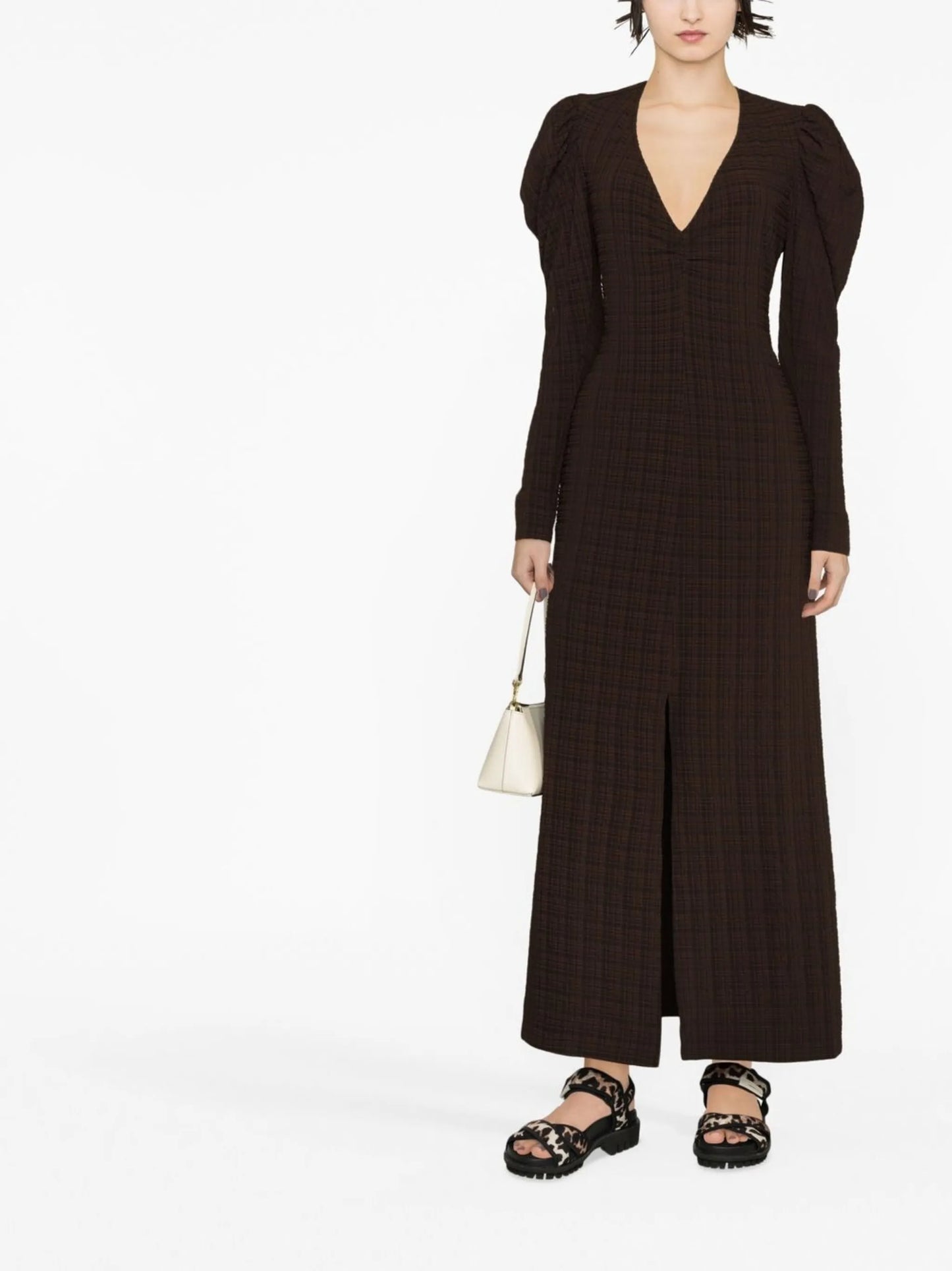 checked puff sleeve dress