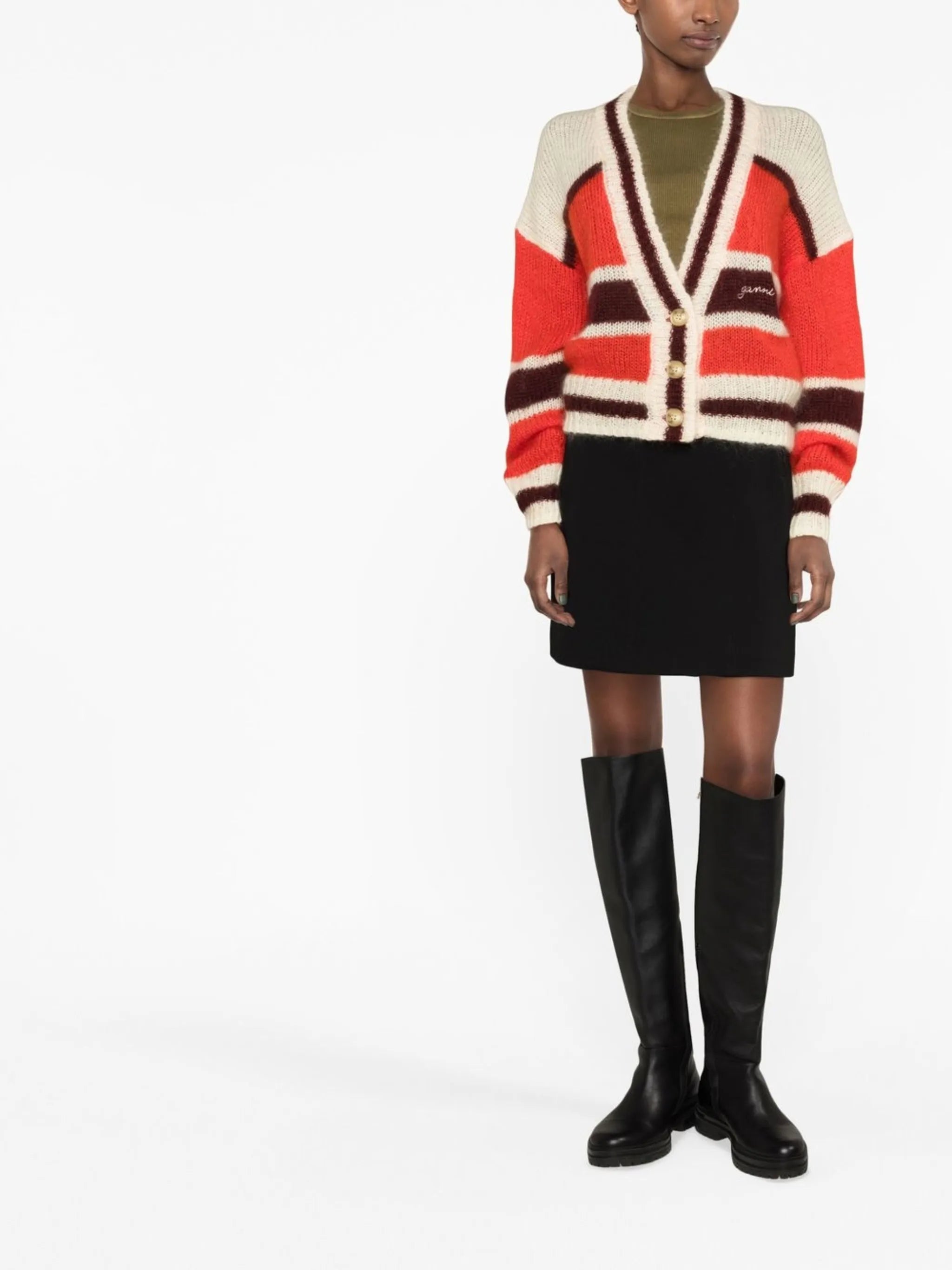 striped V-neck cardigan