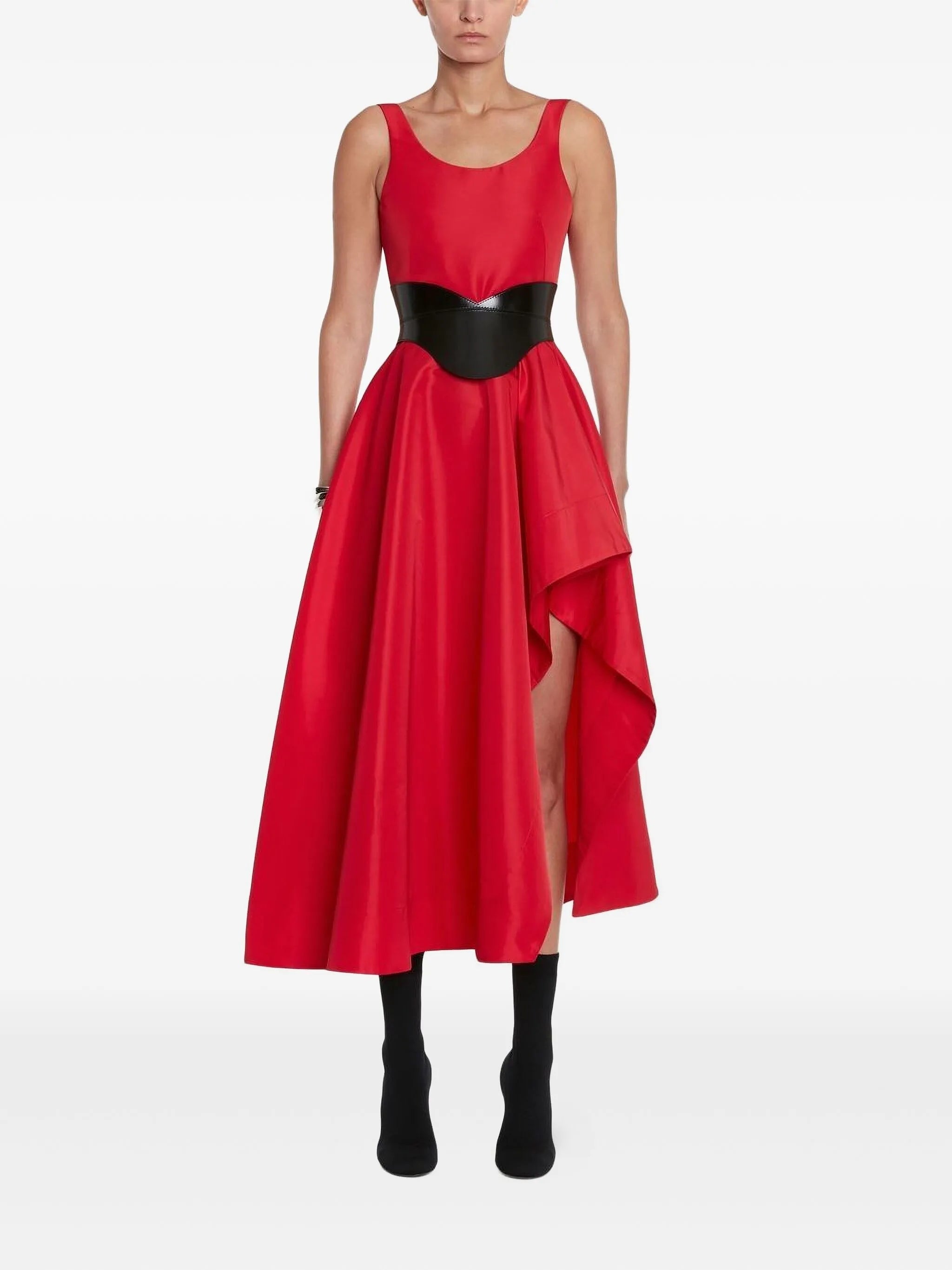 asymmetric draped midi dress