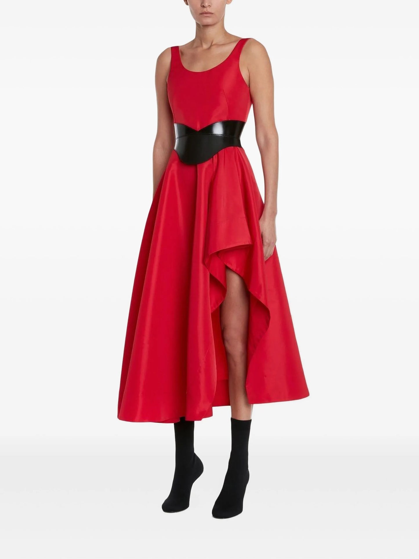 asymmetric draped midi dress