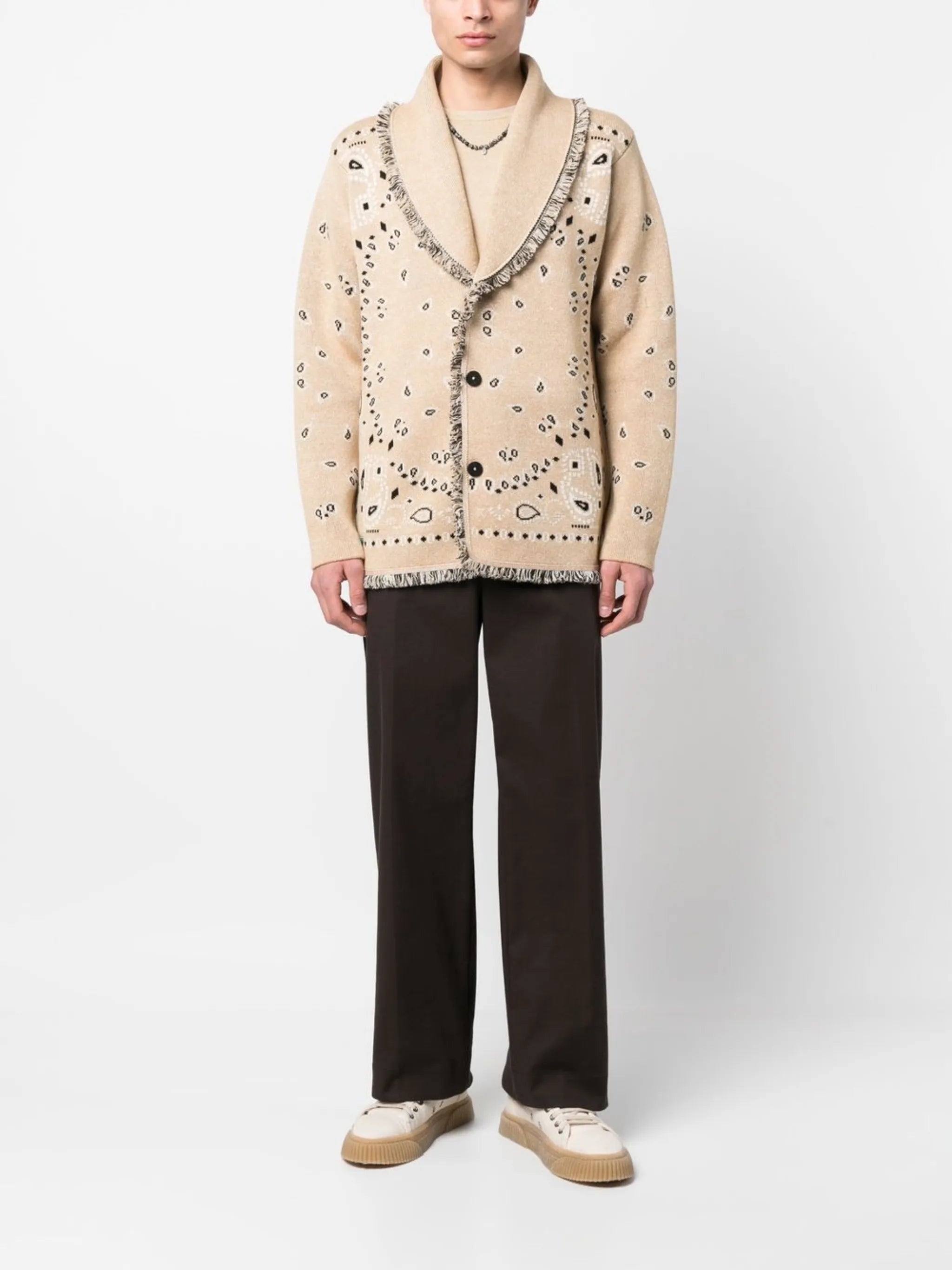 bandana-print jacquard knitted cardigan