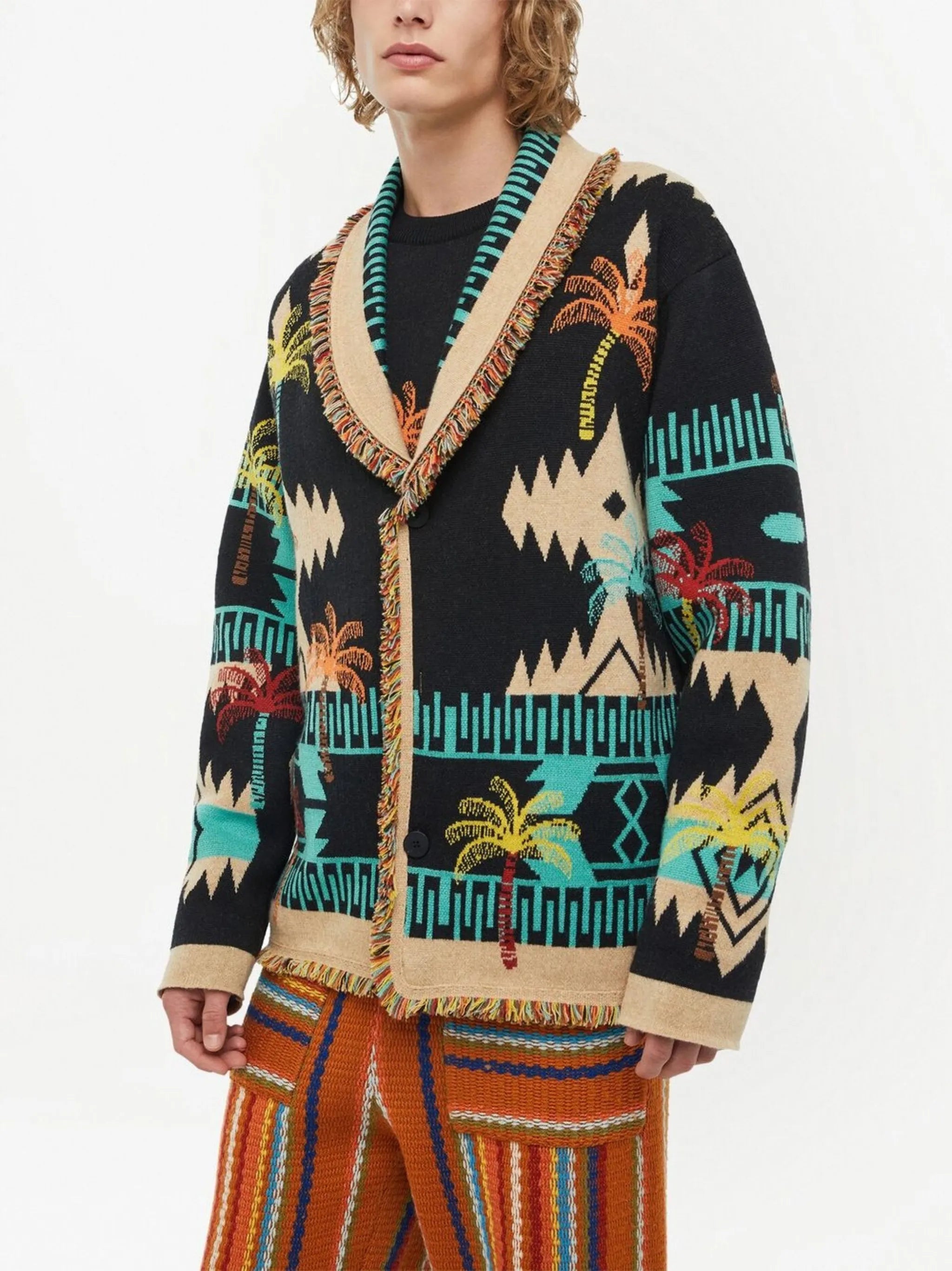 wool palm-tree jacquard cardigan