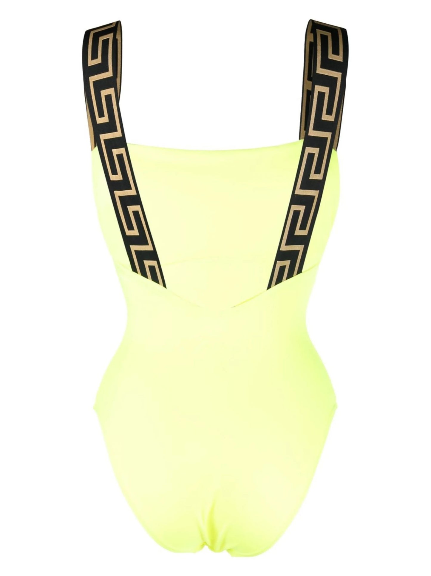 Greca-pattern scoop-back swimsuit