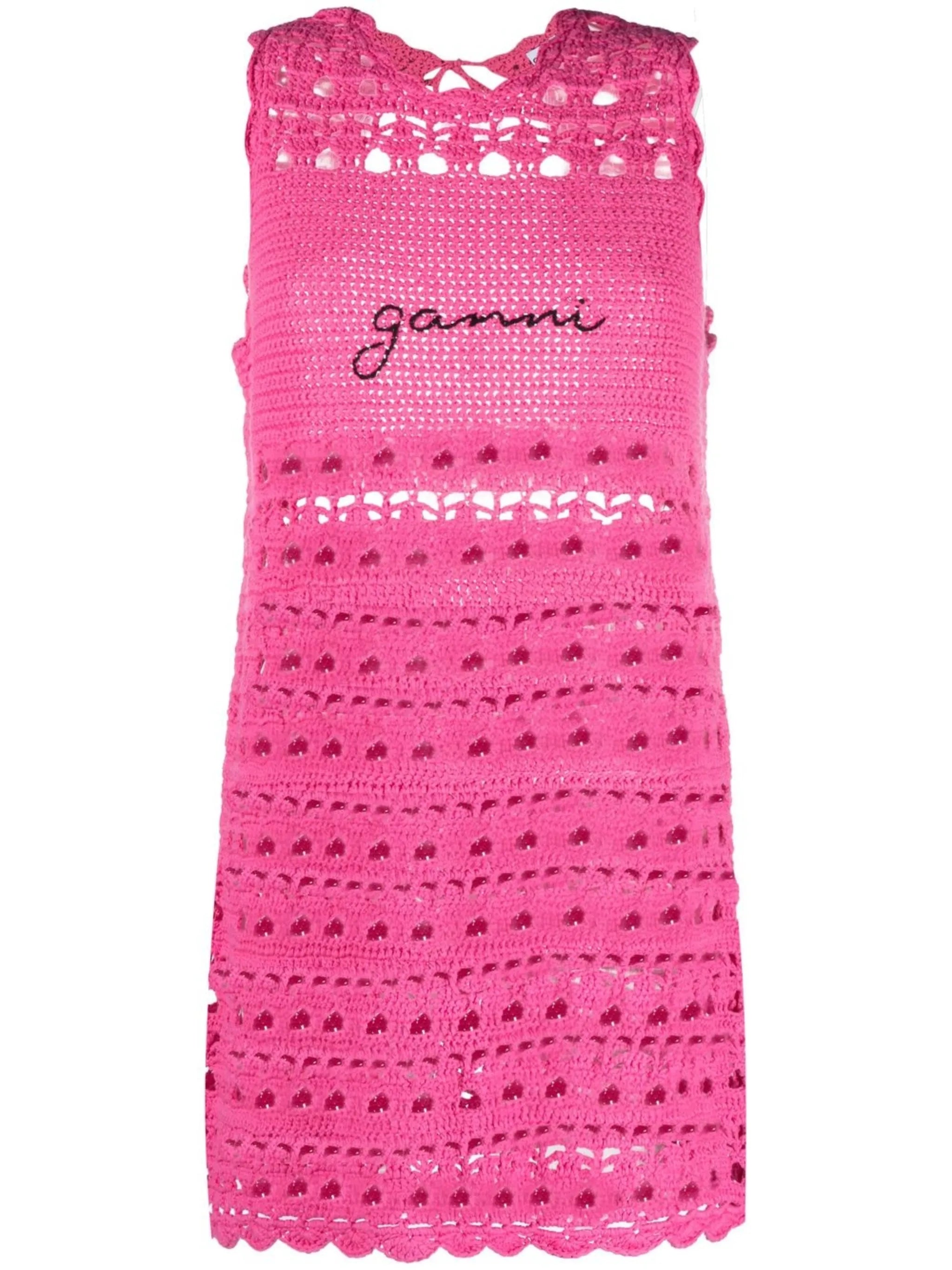 logo-embroidered crochet dress