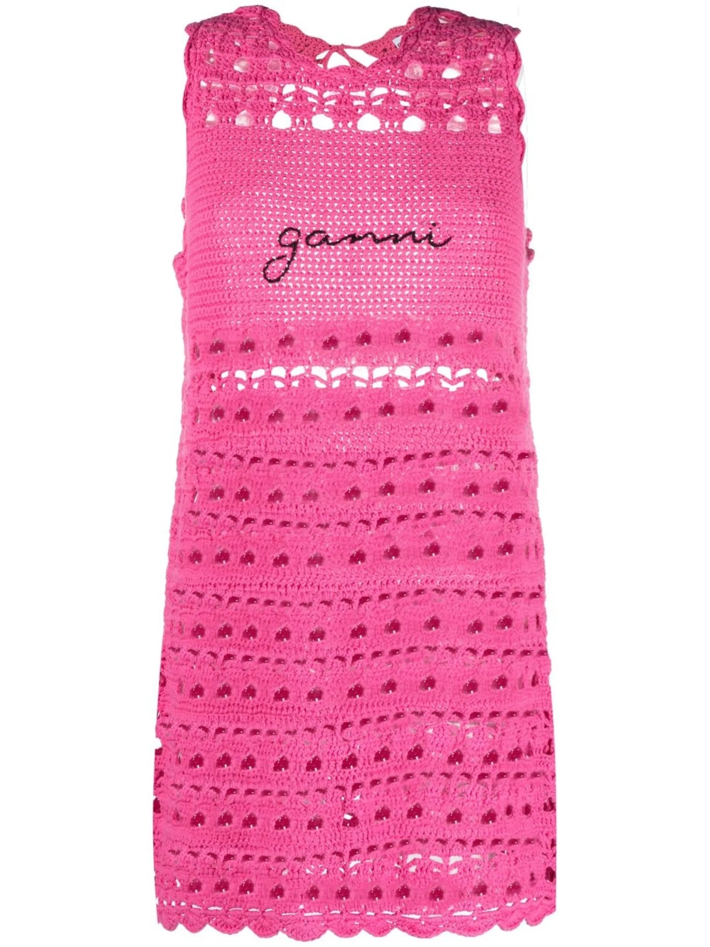 logo-embroidered crochet dress
