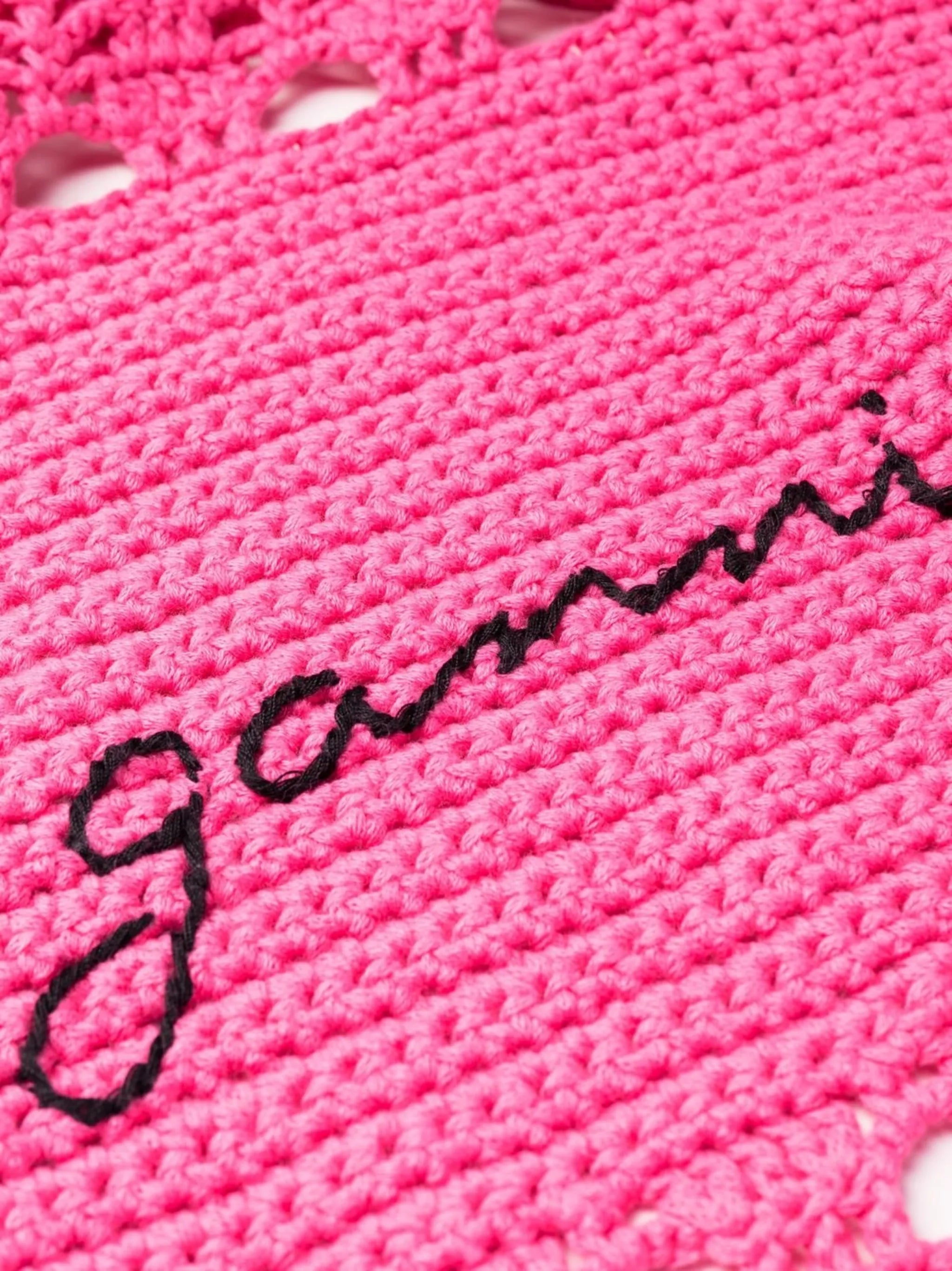 logo-embroidered crochet dress