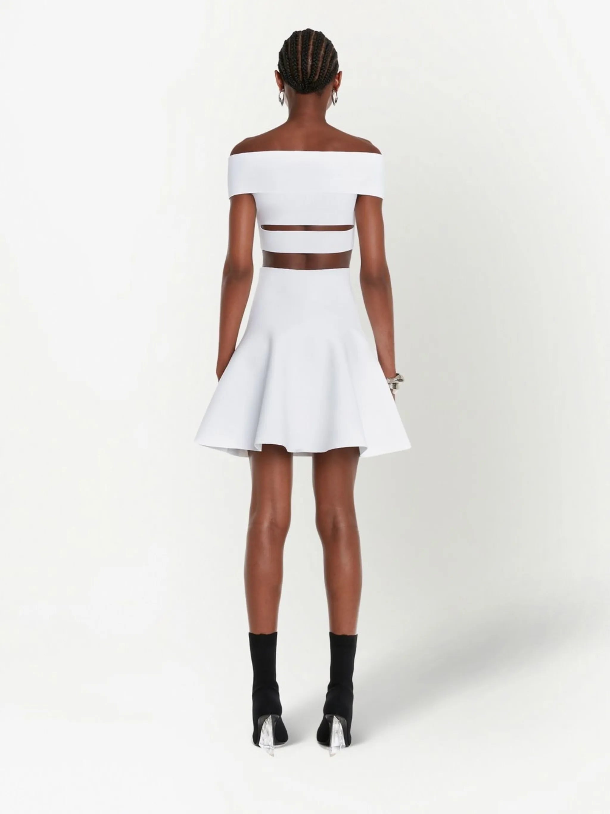 off-shoulder flared mini dress
