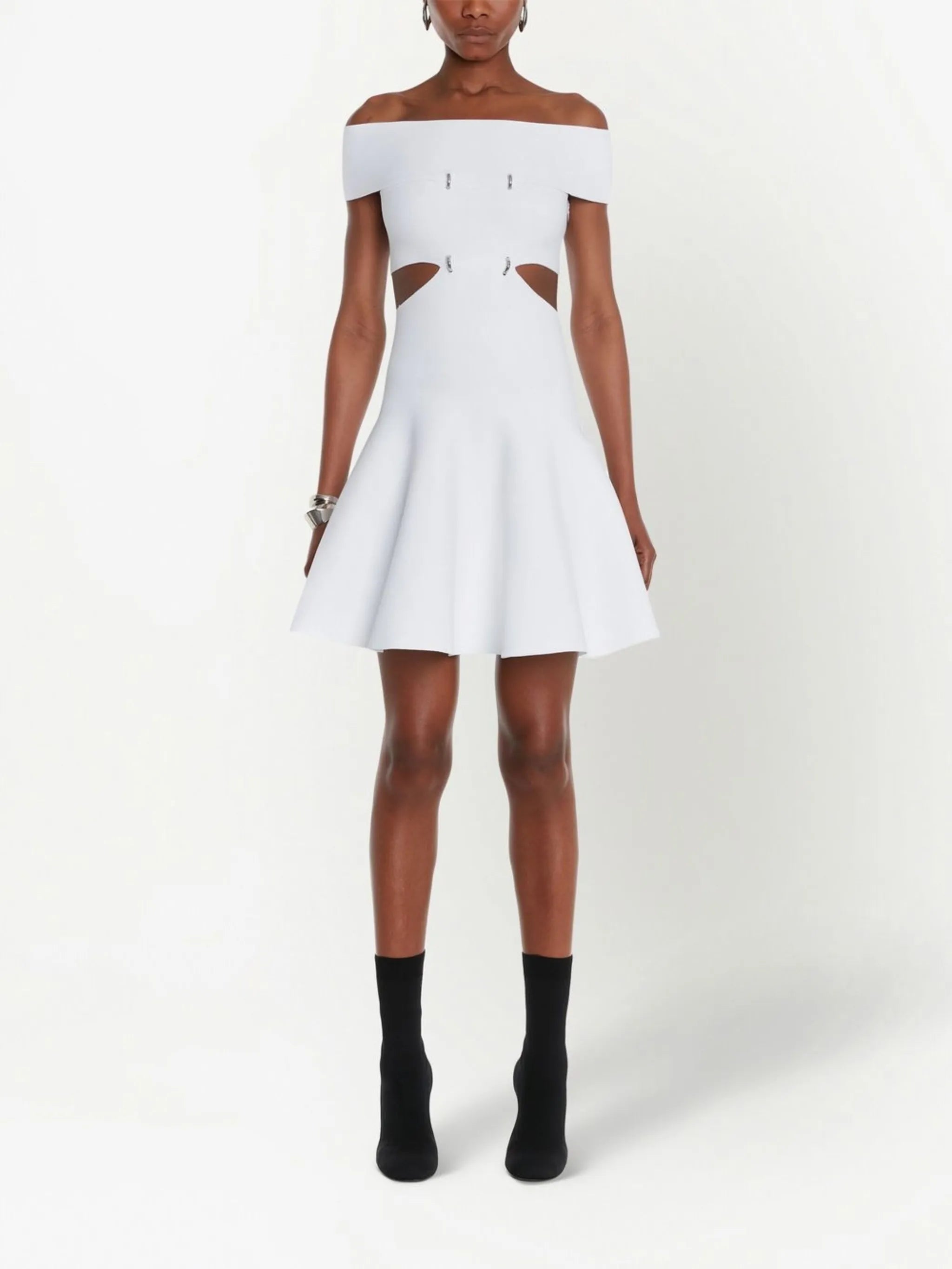off-shoulder flared mini dress