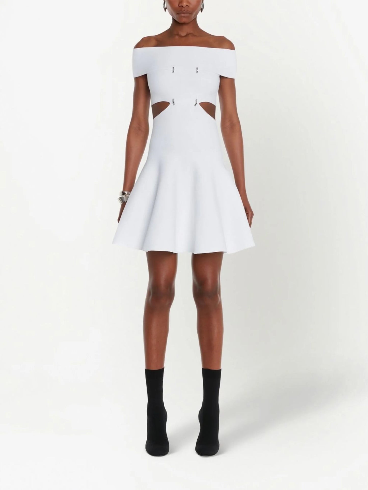 off-shoulder flared mini dress