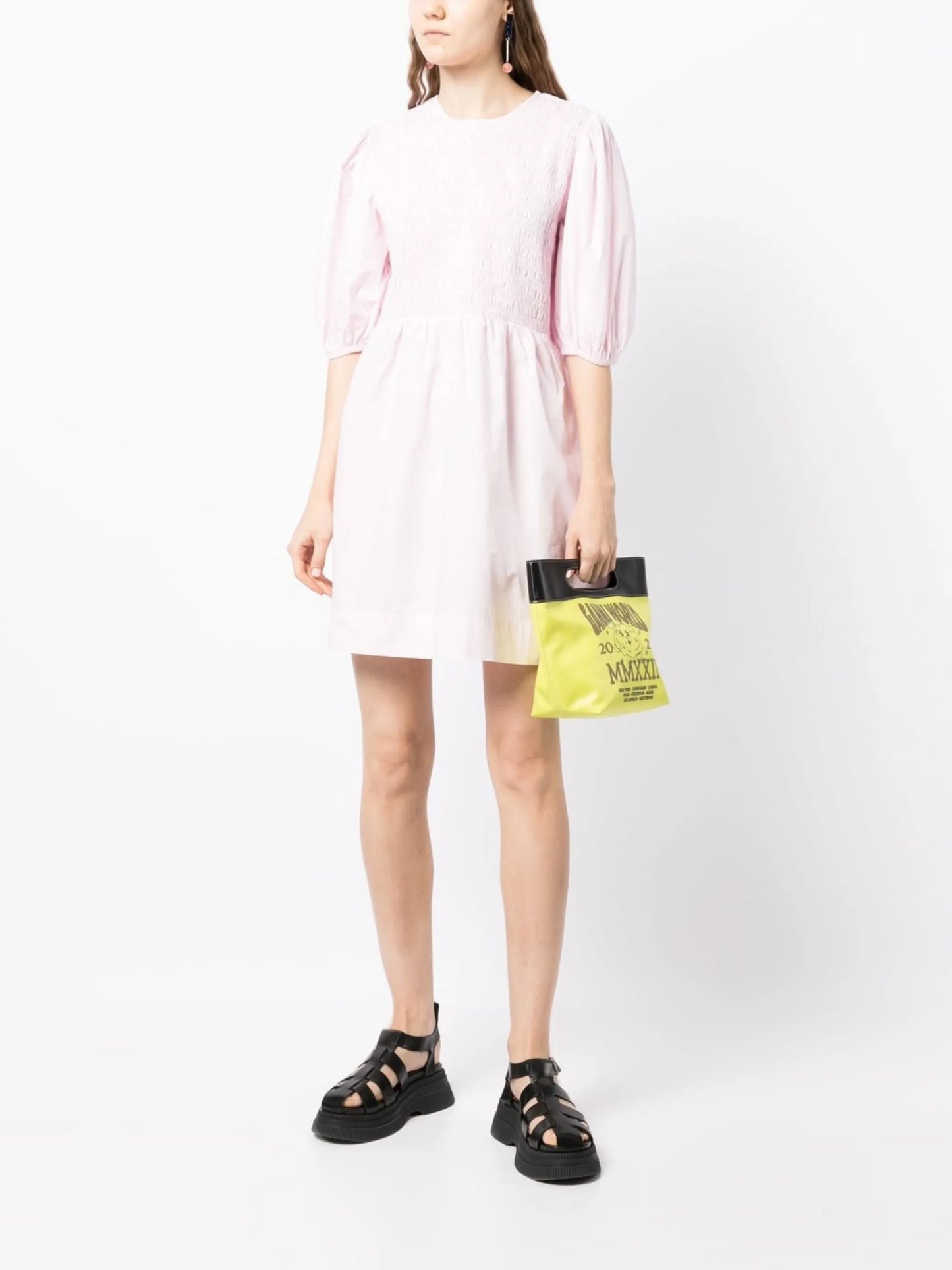 smocked organic cotton mini dress