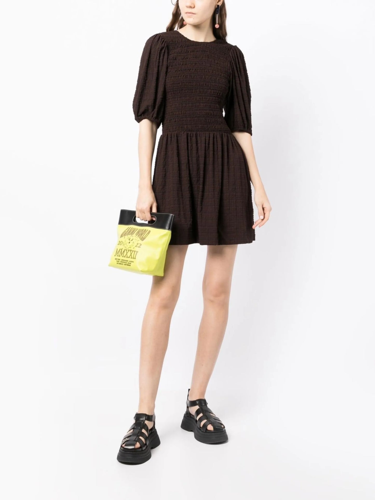 striped smocked mini dress