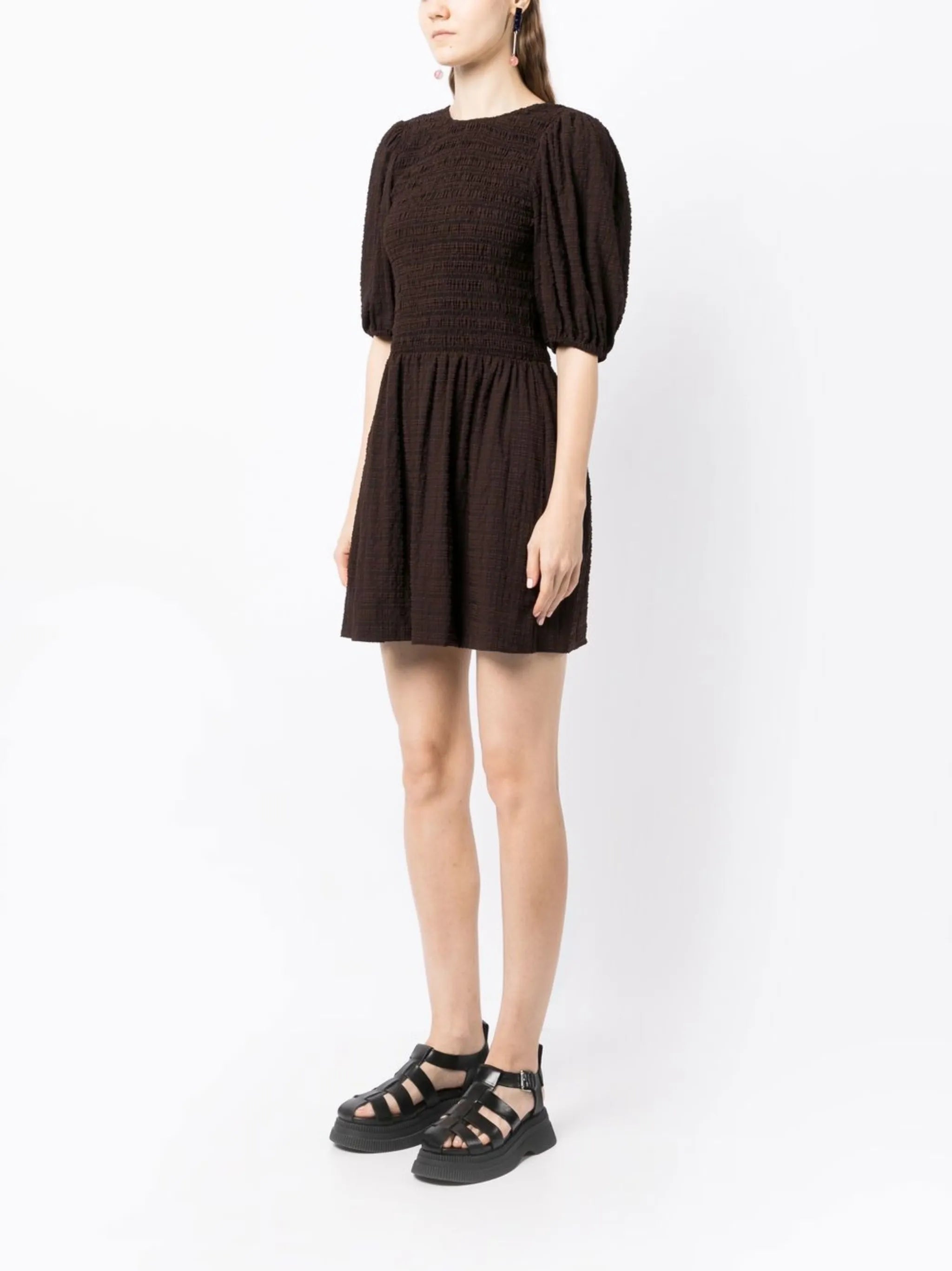 striped smocked mini dress