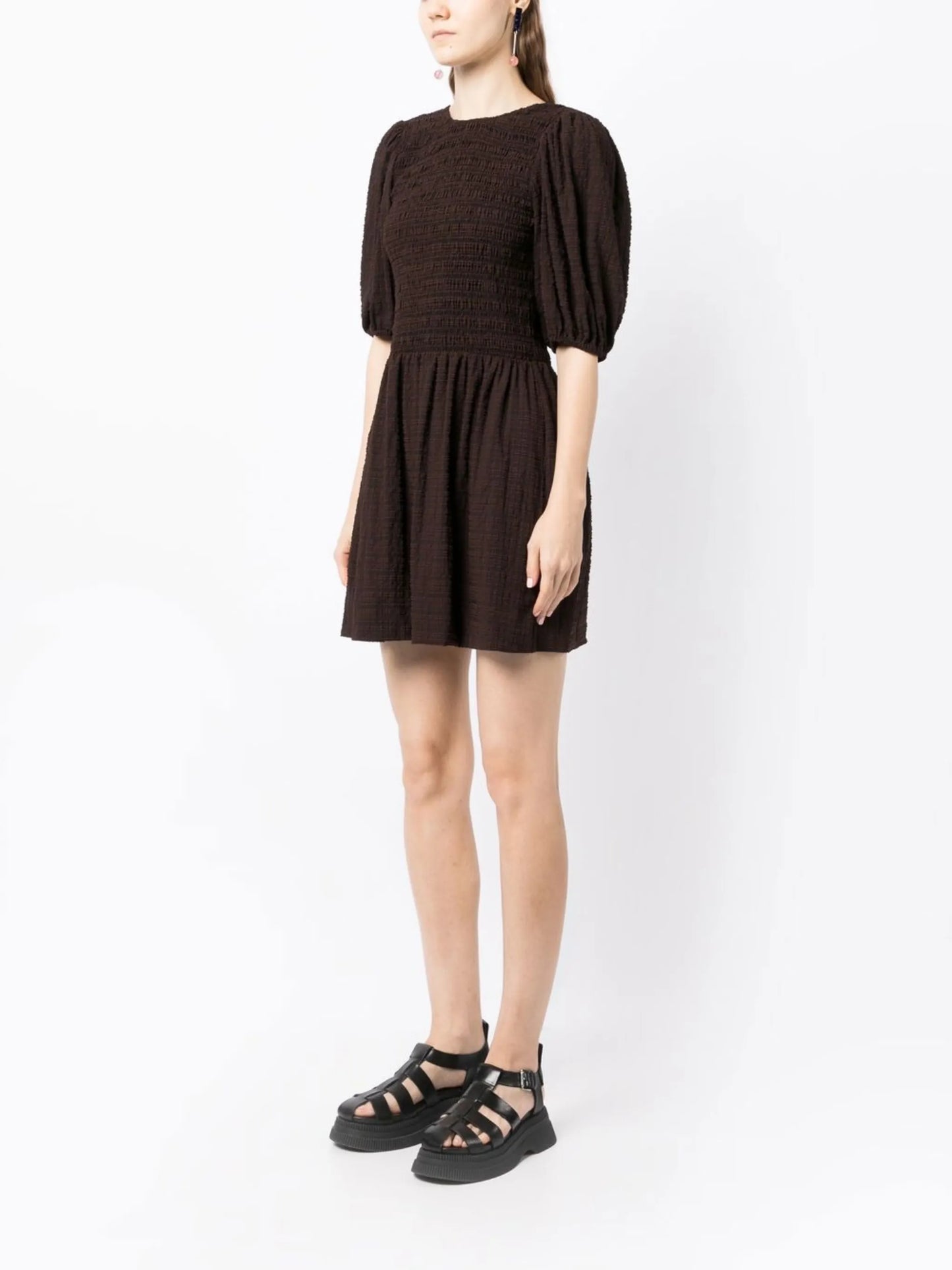 striped smocked mini dress