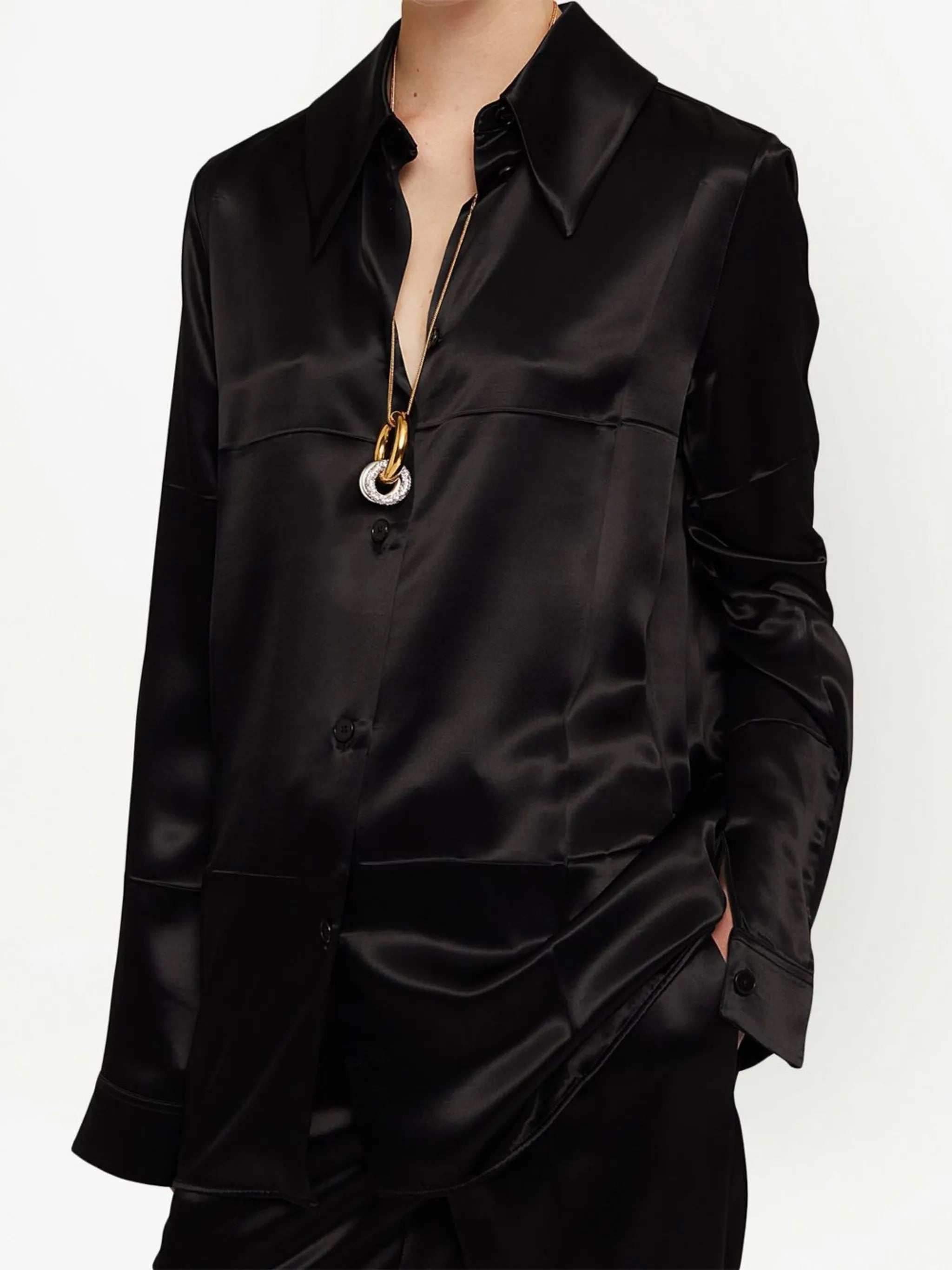 panelled satin-finish shirt