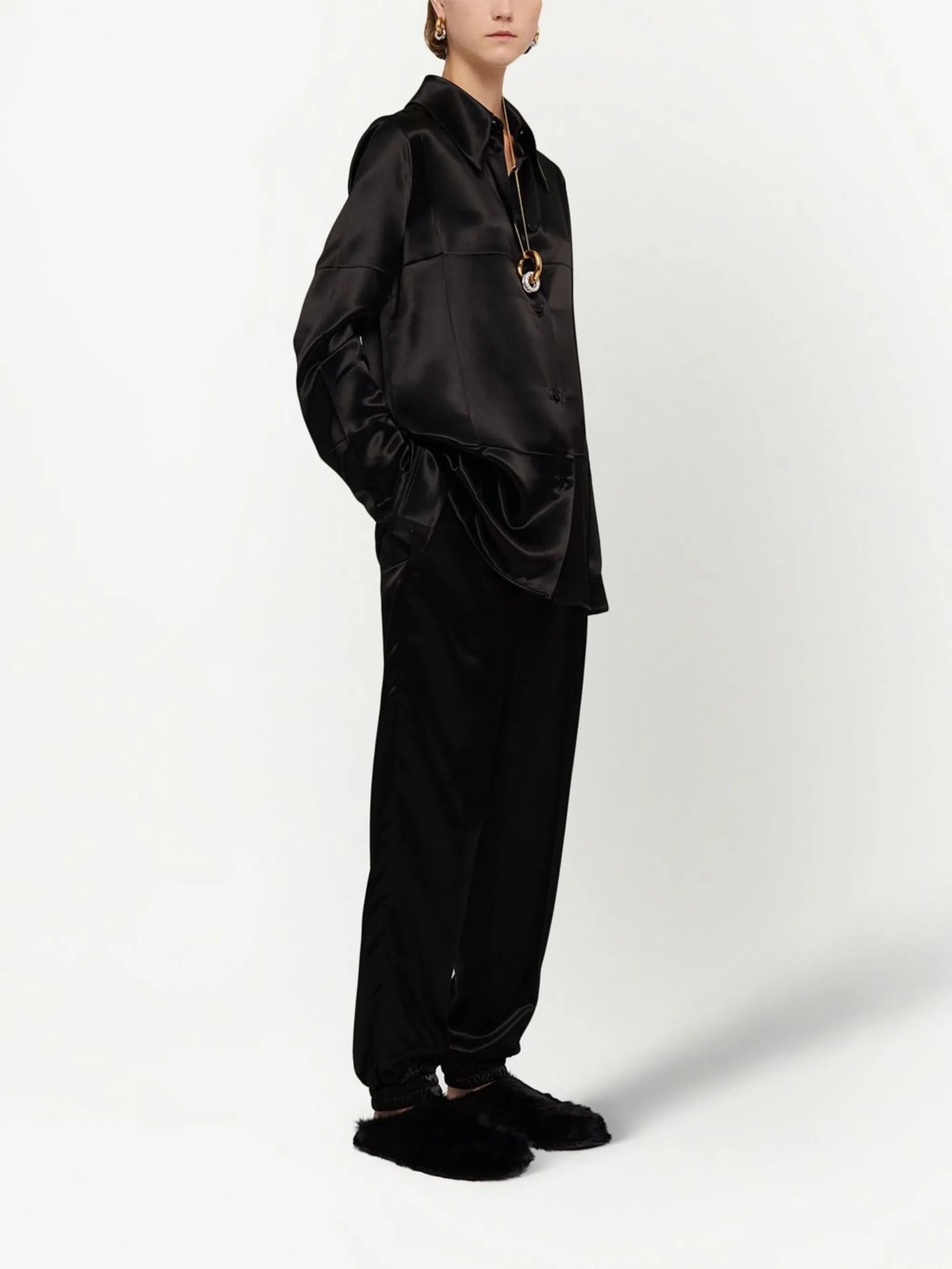 panelled satin-finish shirt