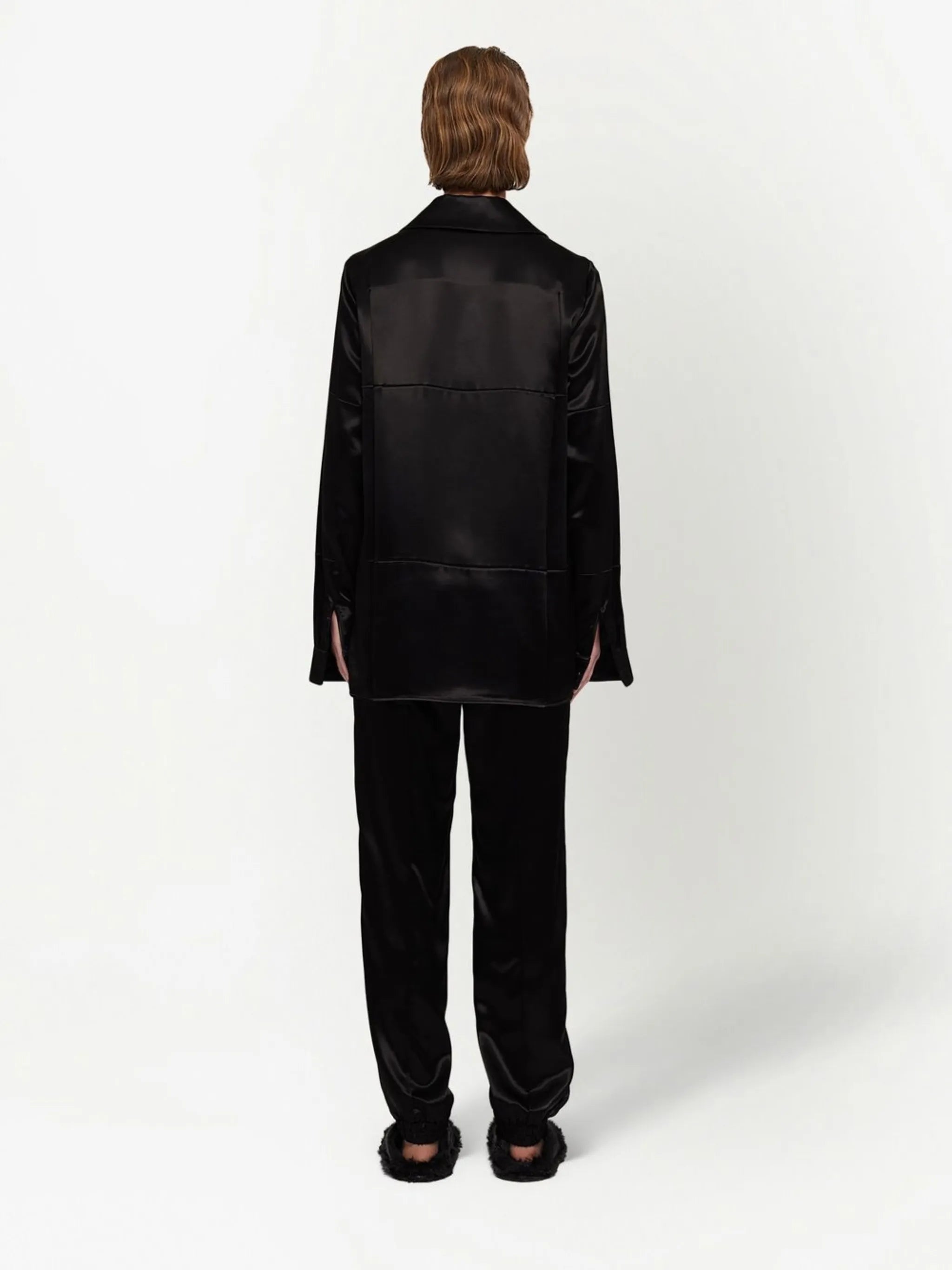 panelled satin-finish shirt