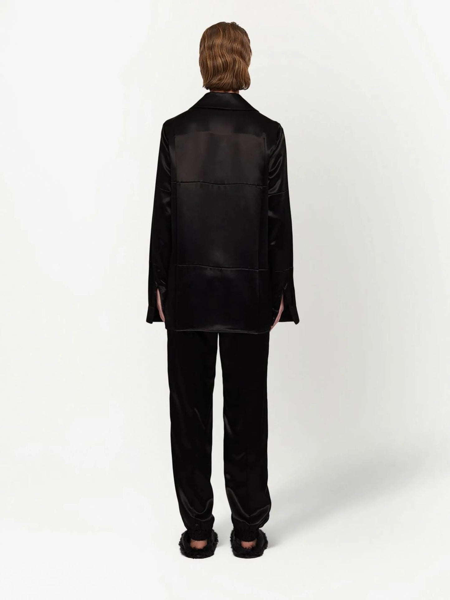 panelled satin-finish shirt