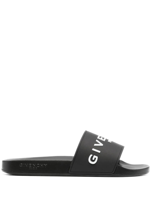 Black Logo-Print Pool Slides